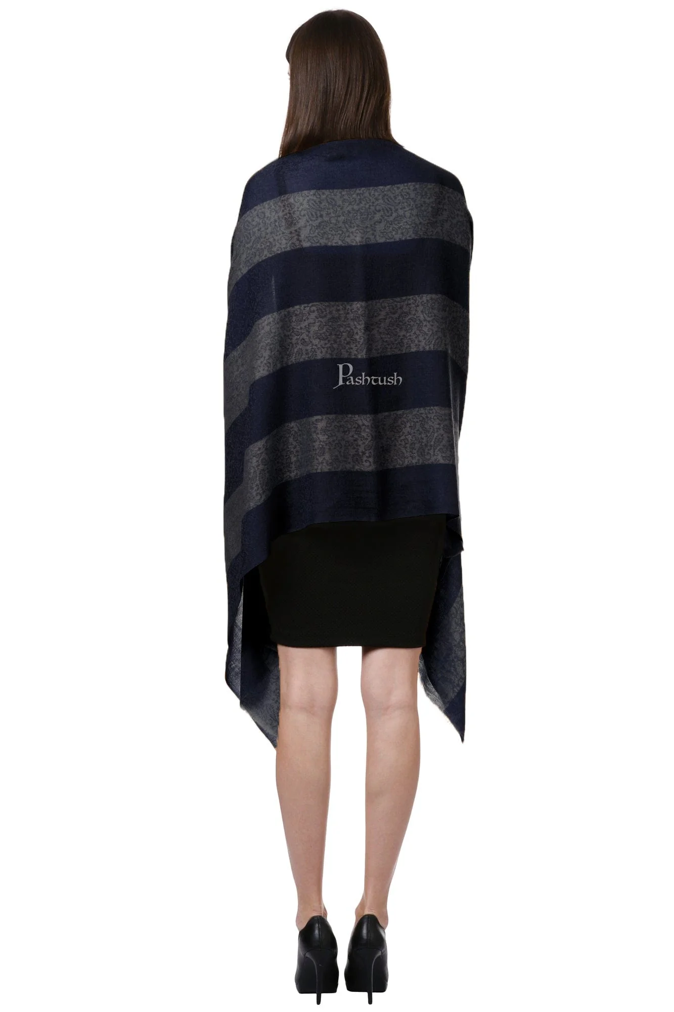 Pashtush Fine Wool Luxury Striped Design Scarf, Stole, Weaving Design - Image 3