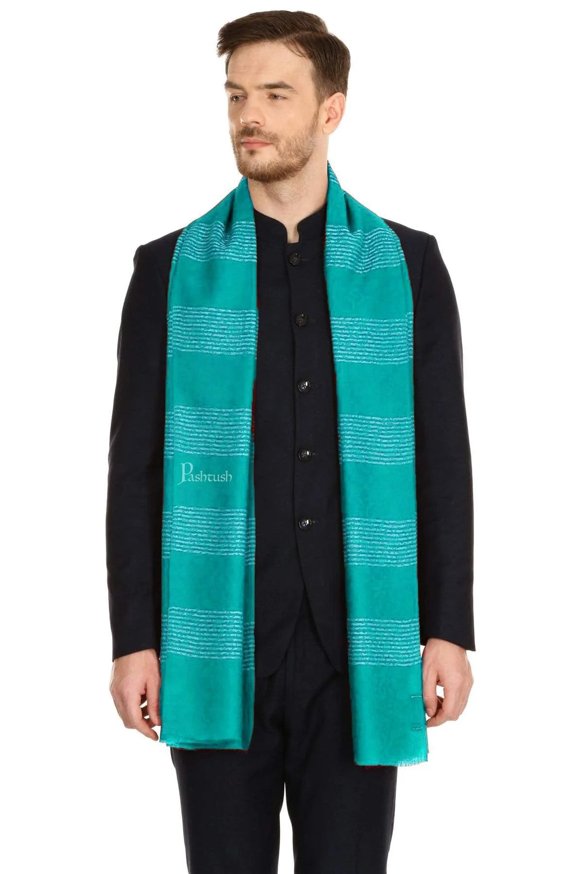 Pashtush Mens Fine Wool Reversible Muffler, Soft And Warm - Bue - Image 3