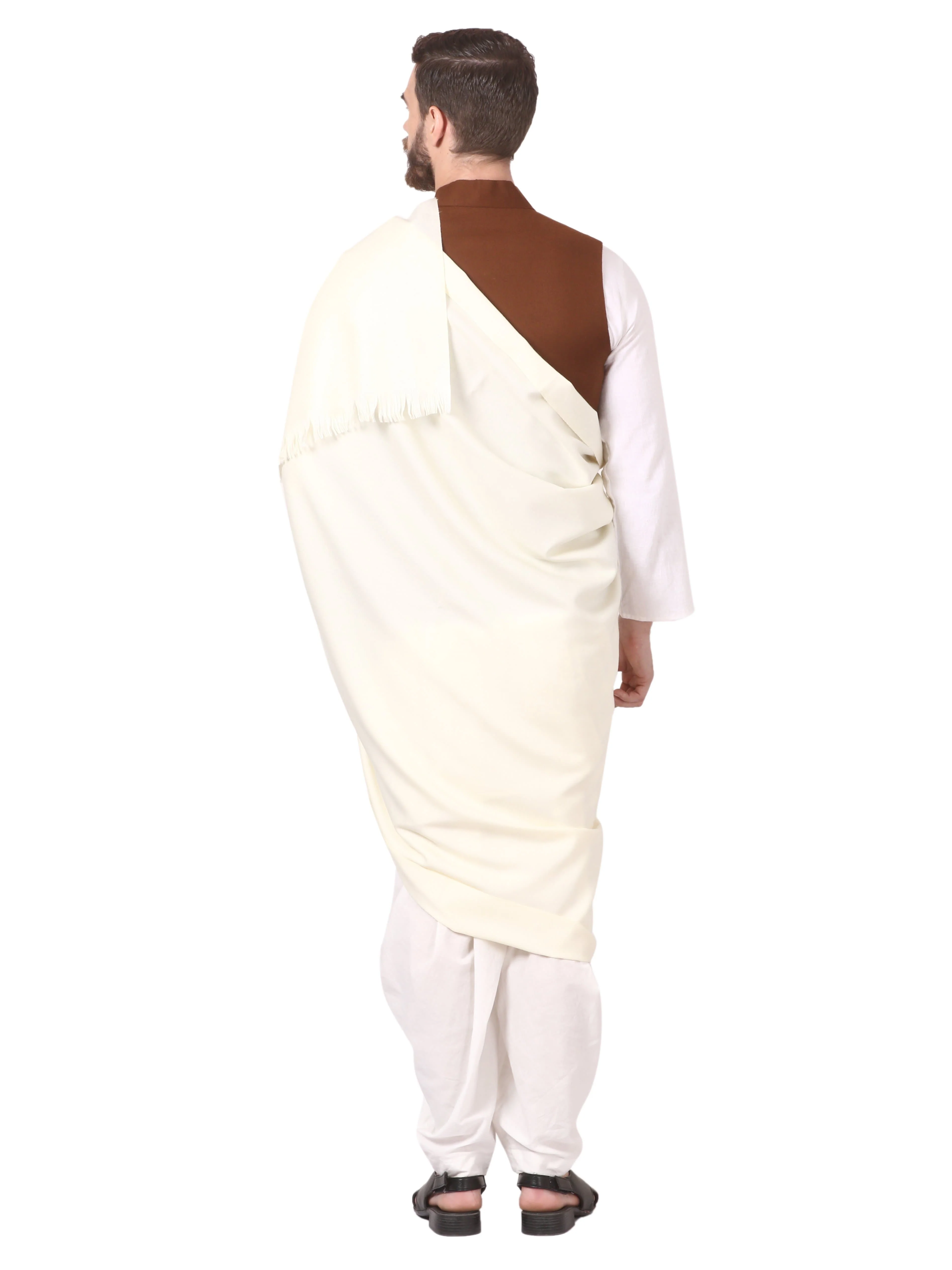 PASHTUSH MENS THICK WOOLLEN LOHI, MENS SHAWL WITH 50% WOOL,IVORY - Image 4