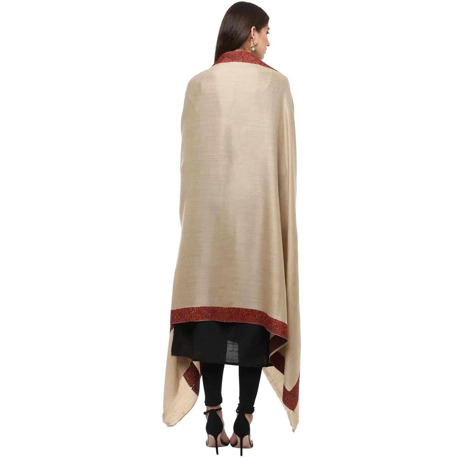 Pashtush Womens Embroidery Shawl, Fine Wool Shawls, Taupe - Image 4