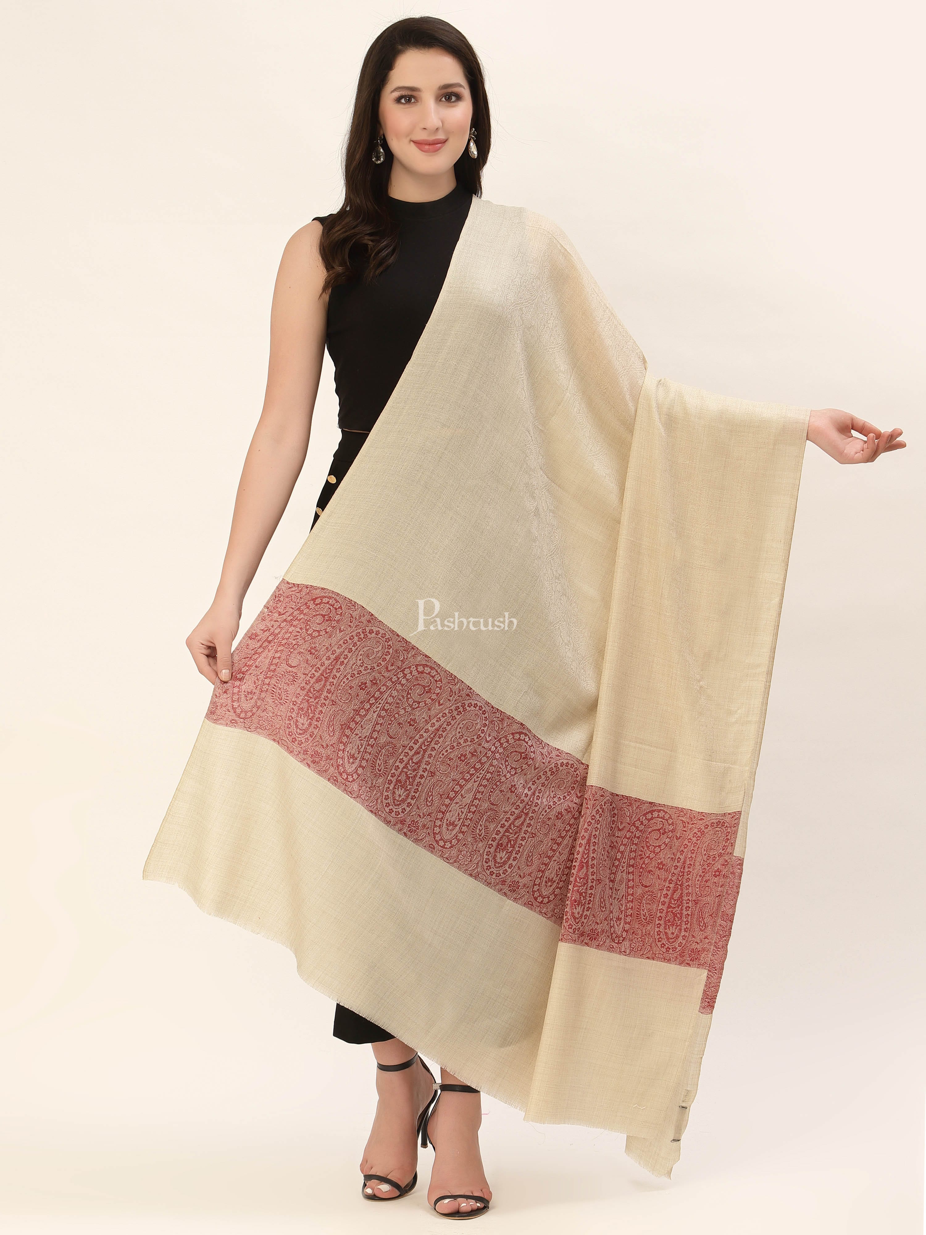 Pashtush Womens Extra Fine Wool Shawl, Jacquard, Soft, Warm And Ultra Light Weight - Image 3