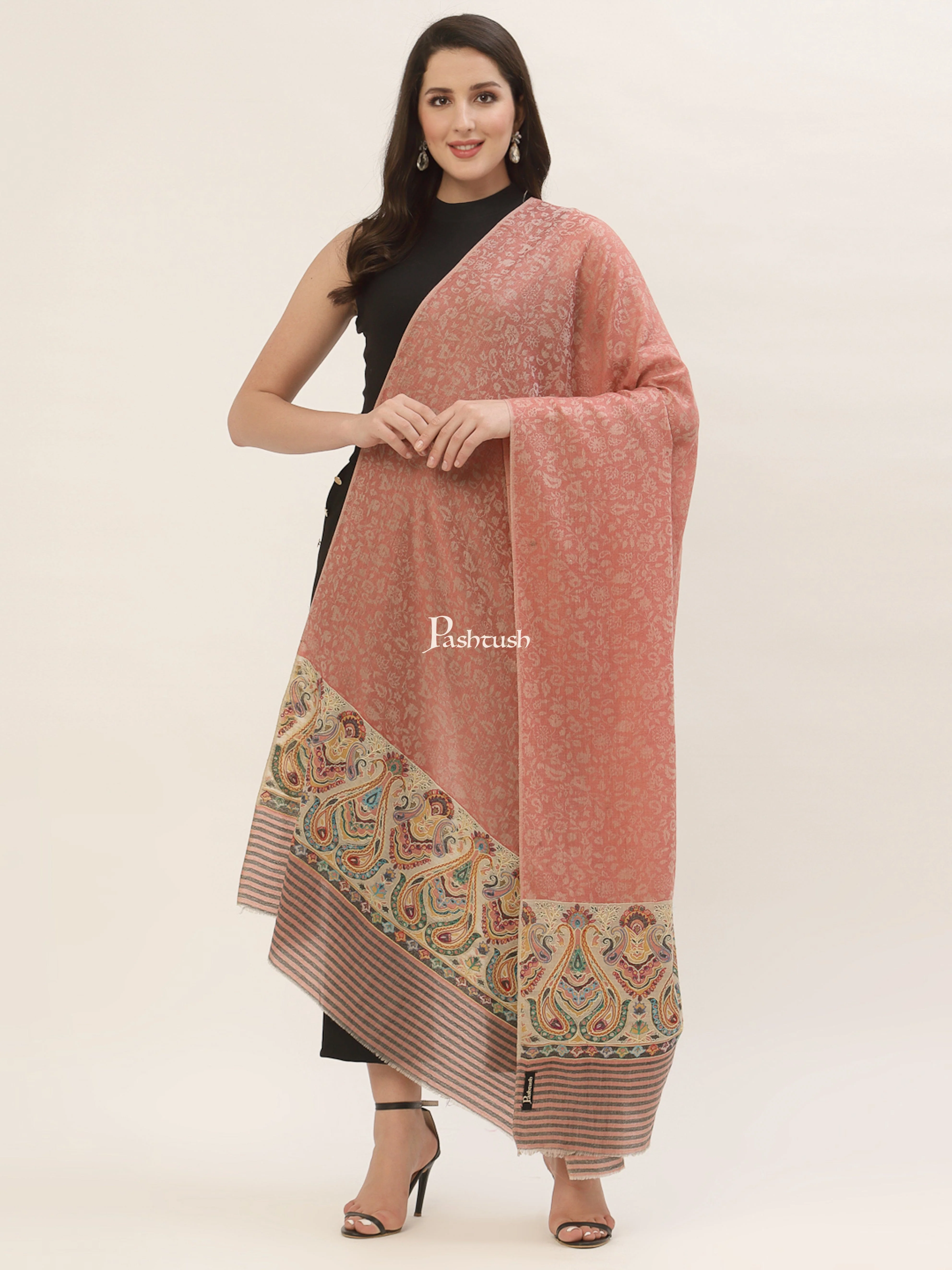 Pashtush Womens Fine Wool Shawl, With Ethnic Palla Weave - Image 5