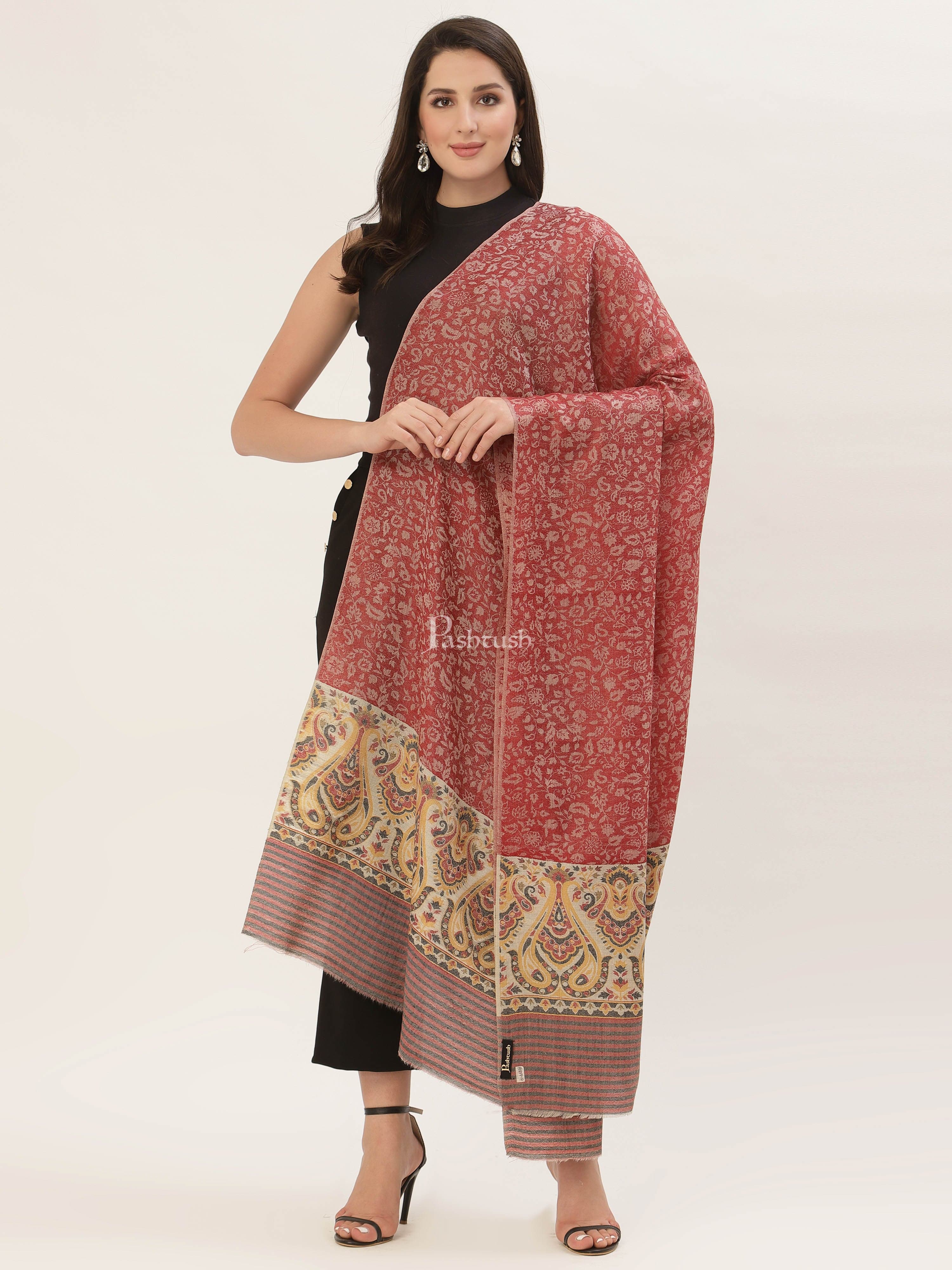 Pashtush Womens Fine Wool Shawl, With Ethnic Palla Weave - Image 6
