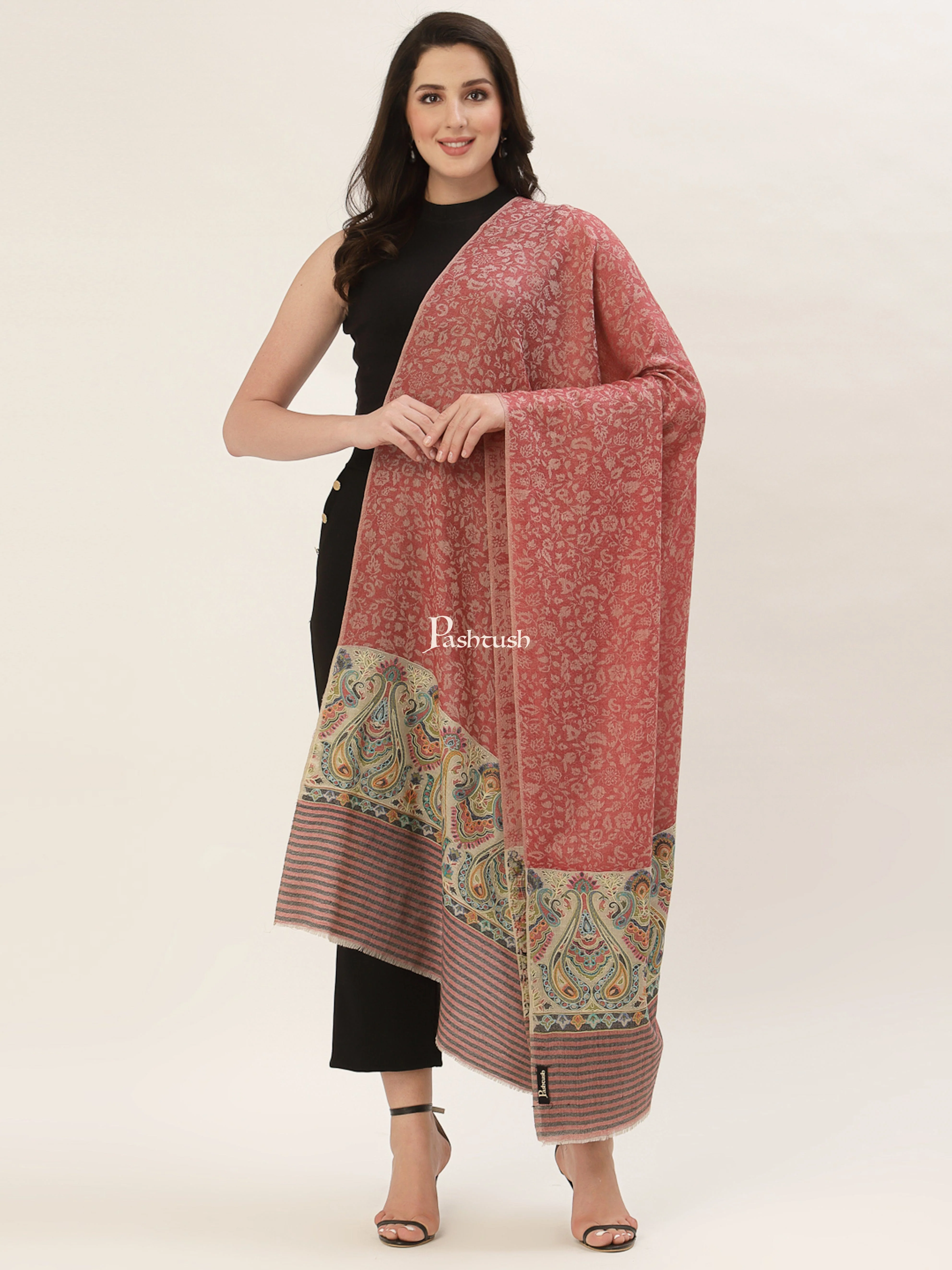 Pashtush Womens Fine Wool Shawl, With Ethnic Palla Weave