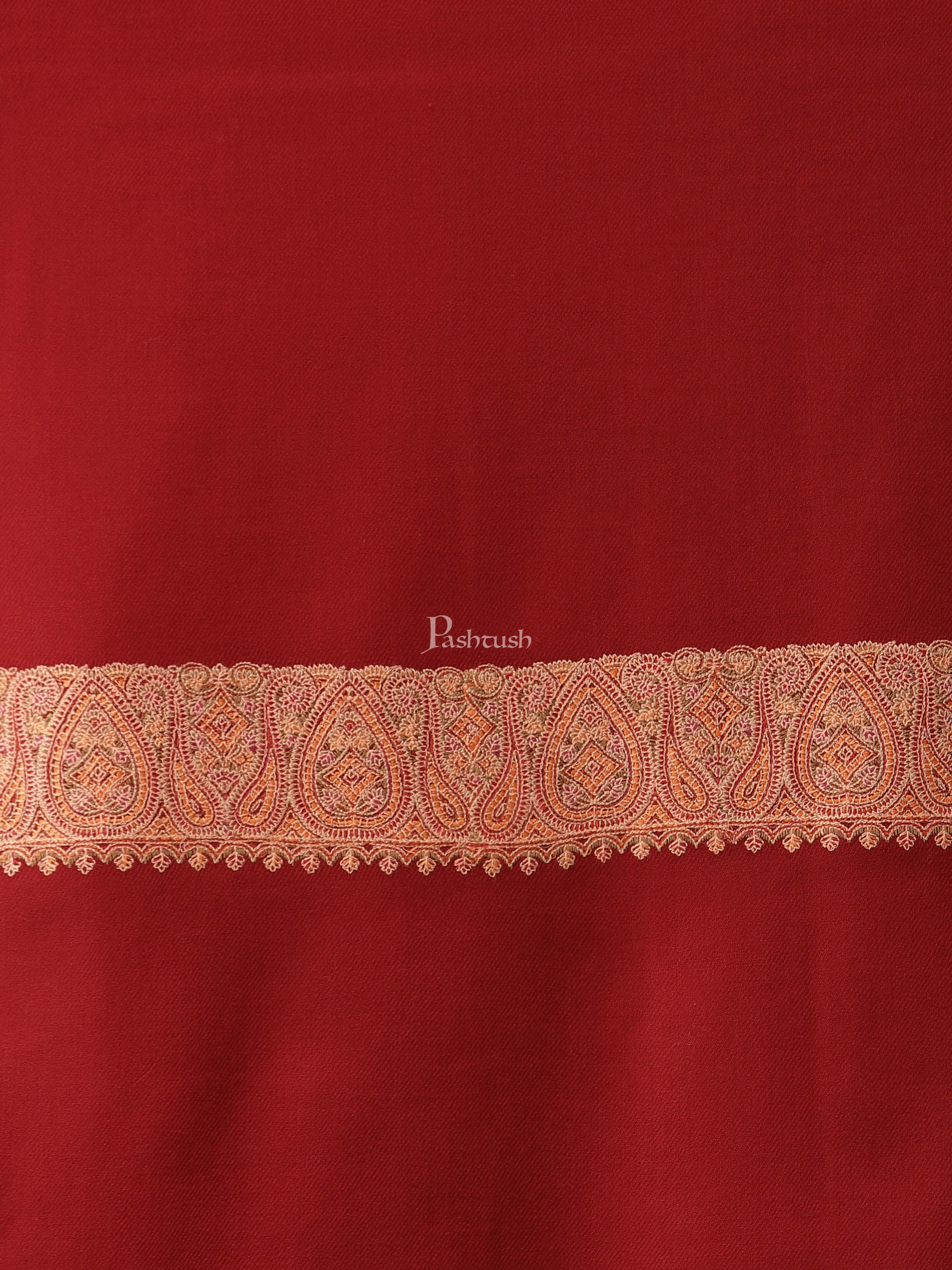 Pashtush Womens Embroidery Shawl, Challa Daur Border, Fine Wool - Image 2
