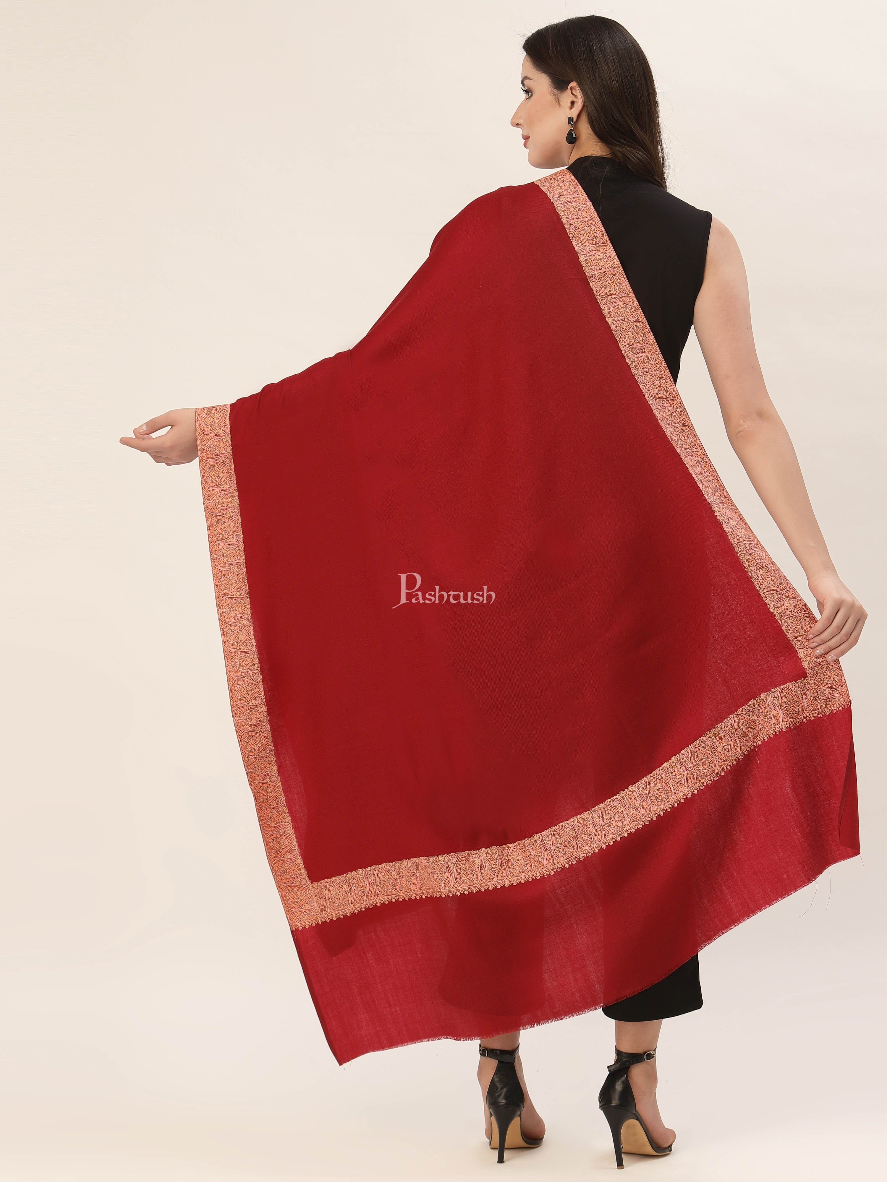 Pashtush Womens Embroidery Shawl, Challa Daur Border, Fine Wool - Image 3