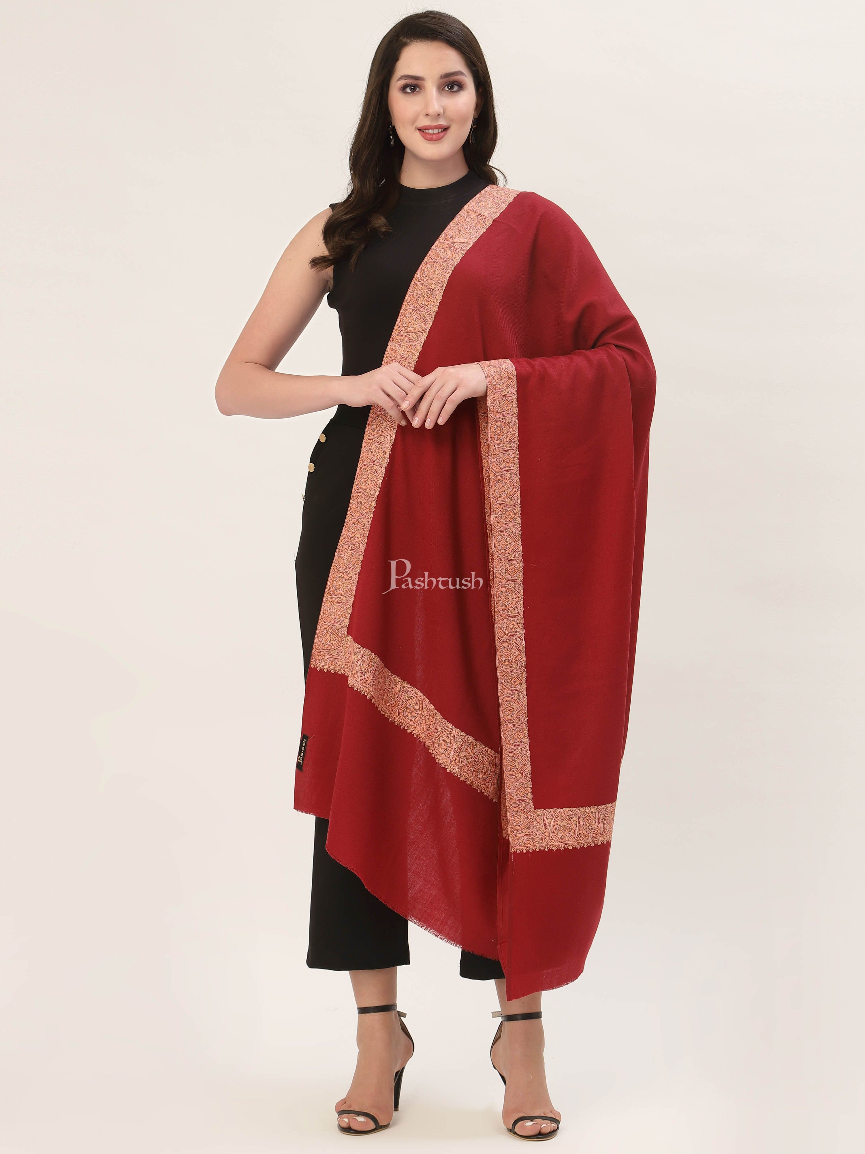 Pashtush Womens Embroidery Shawl, Challa Daur Border, Fine Wool - Image 4