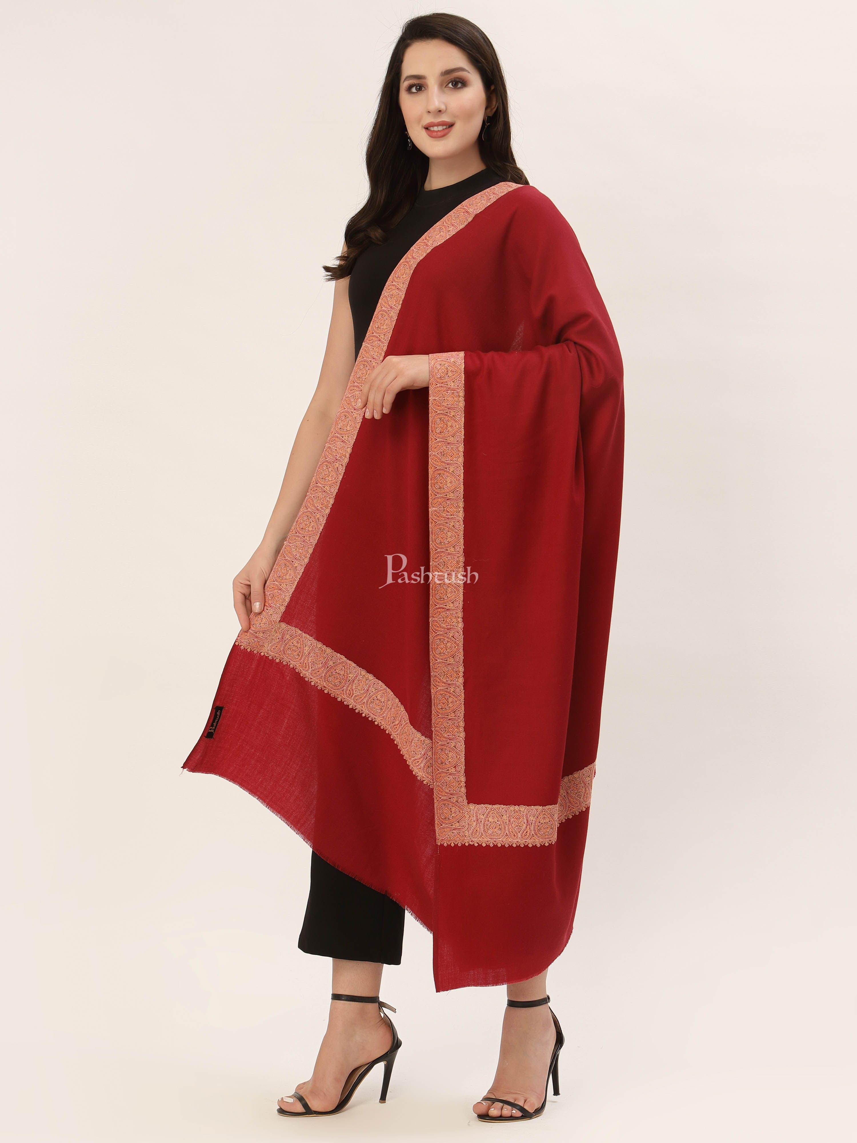 Pashtush Womens Embroidery Shawl, Challa Daur Border, Fine Wool - Image 5