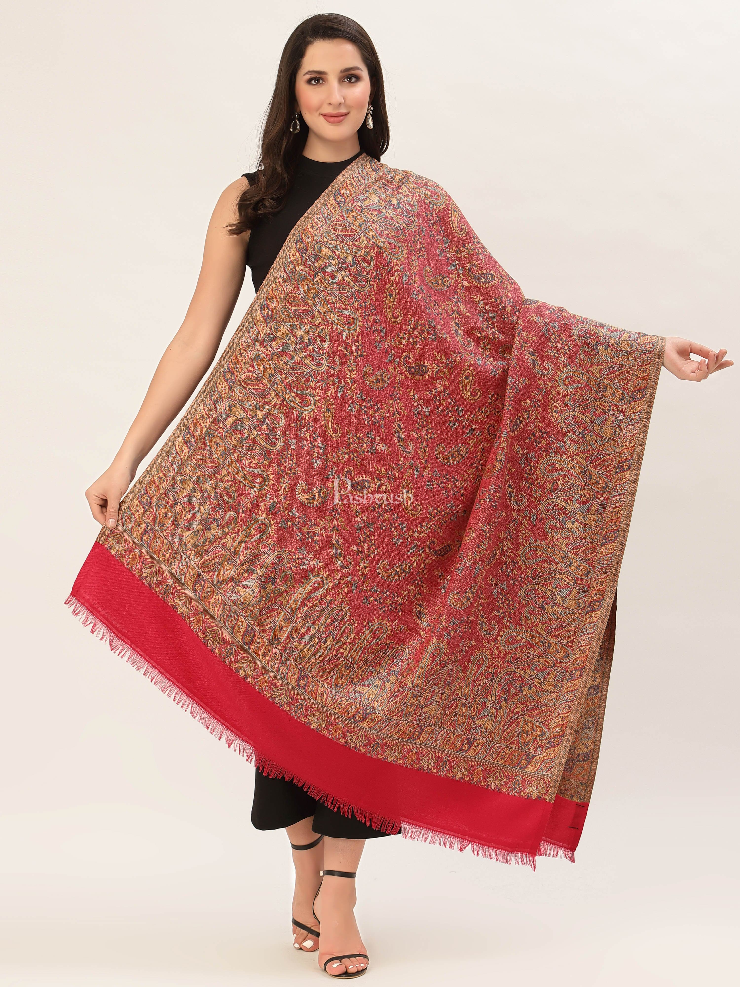 Pashtush Women'S Jamawar Shawl, Faux Pashmina, Red - Image 2