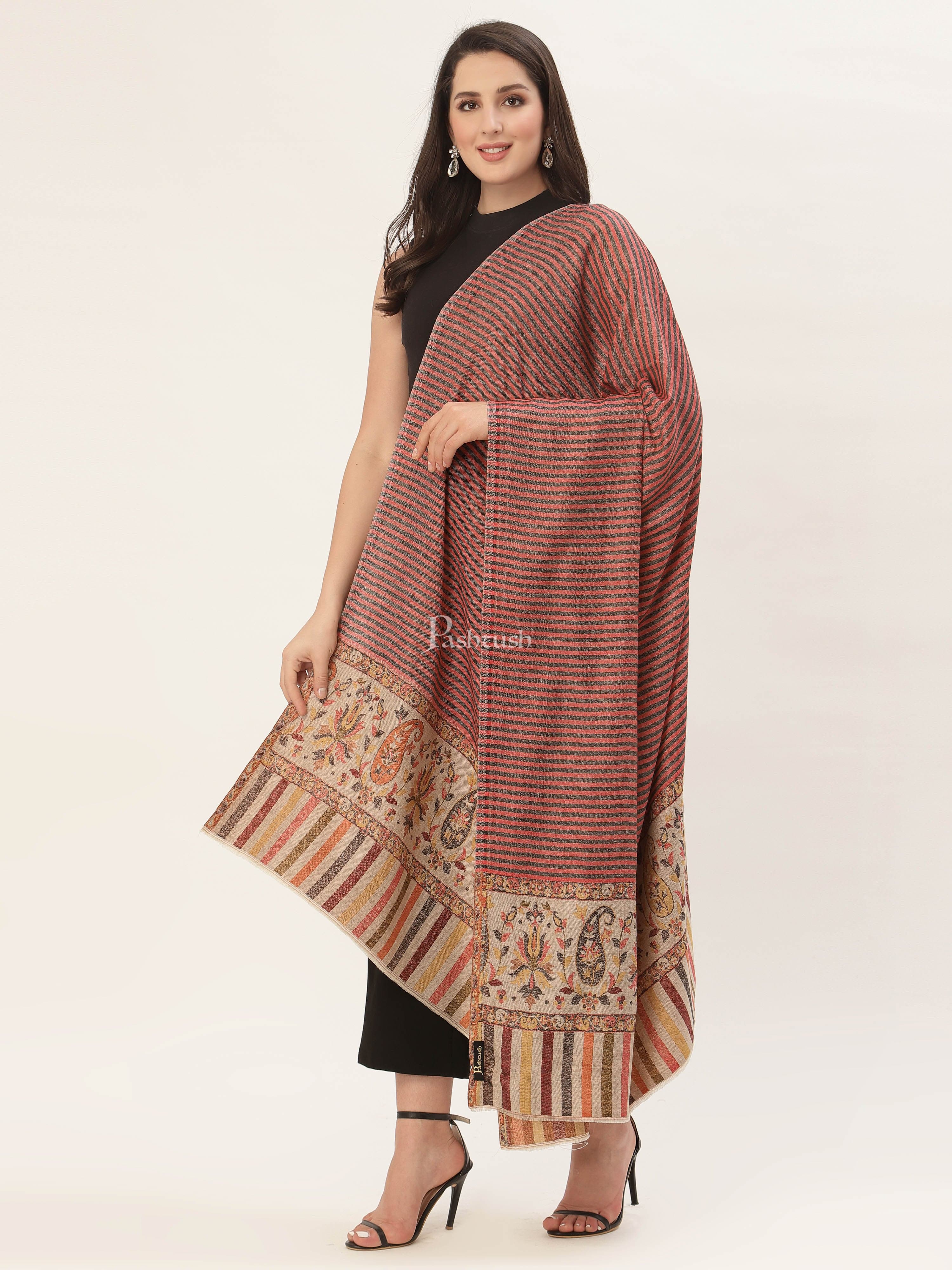 PASHTUSH WOMENS FINE WOOL SHAWL, WITH ETHNIC PALLA WEAVE