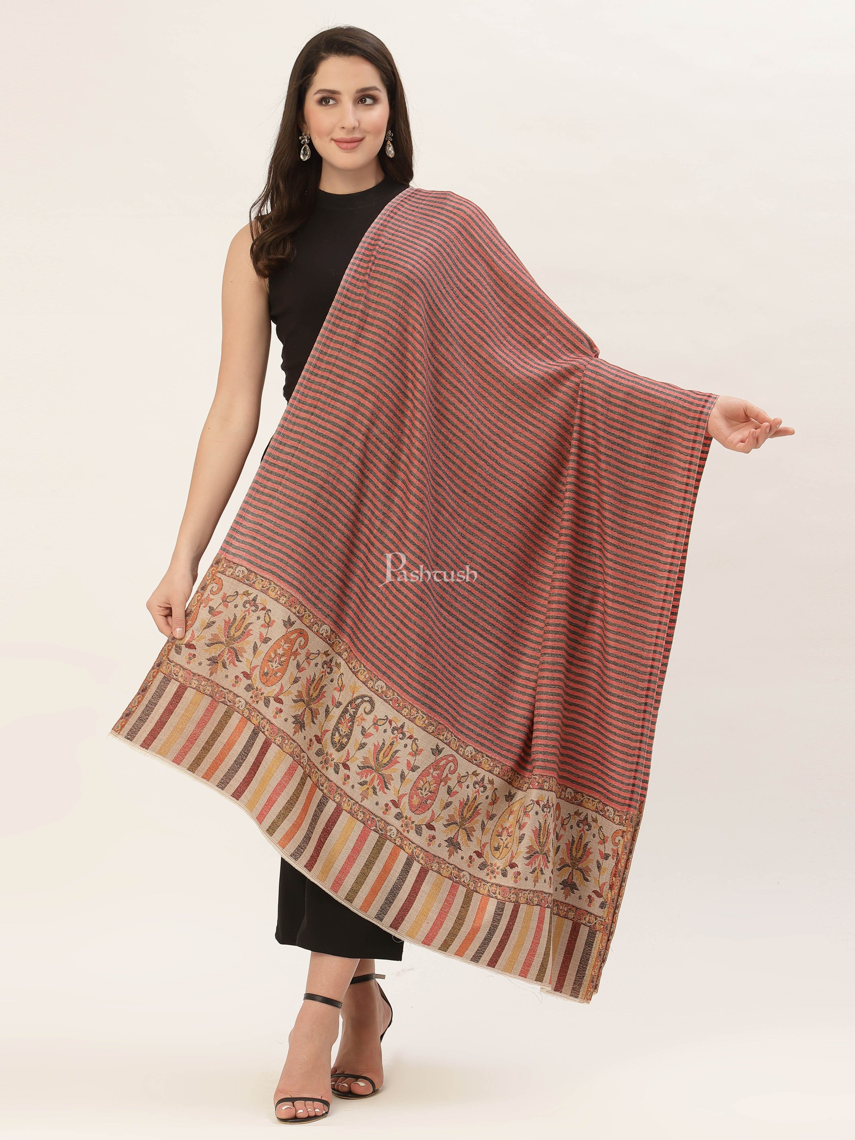 PASHTUSH WOMENS FINE WOOL SHAWL, WITH ETHNIC PALLA WEAVE - Image 3