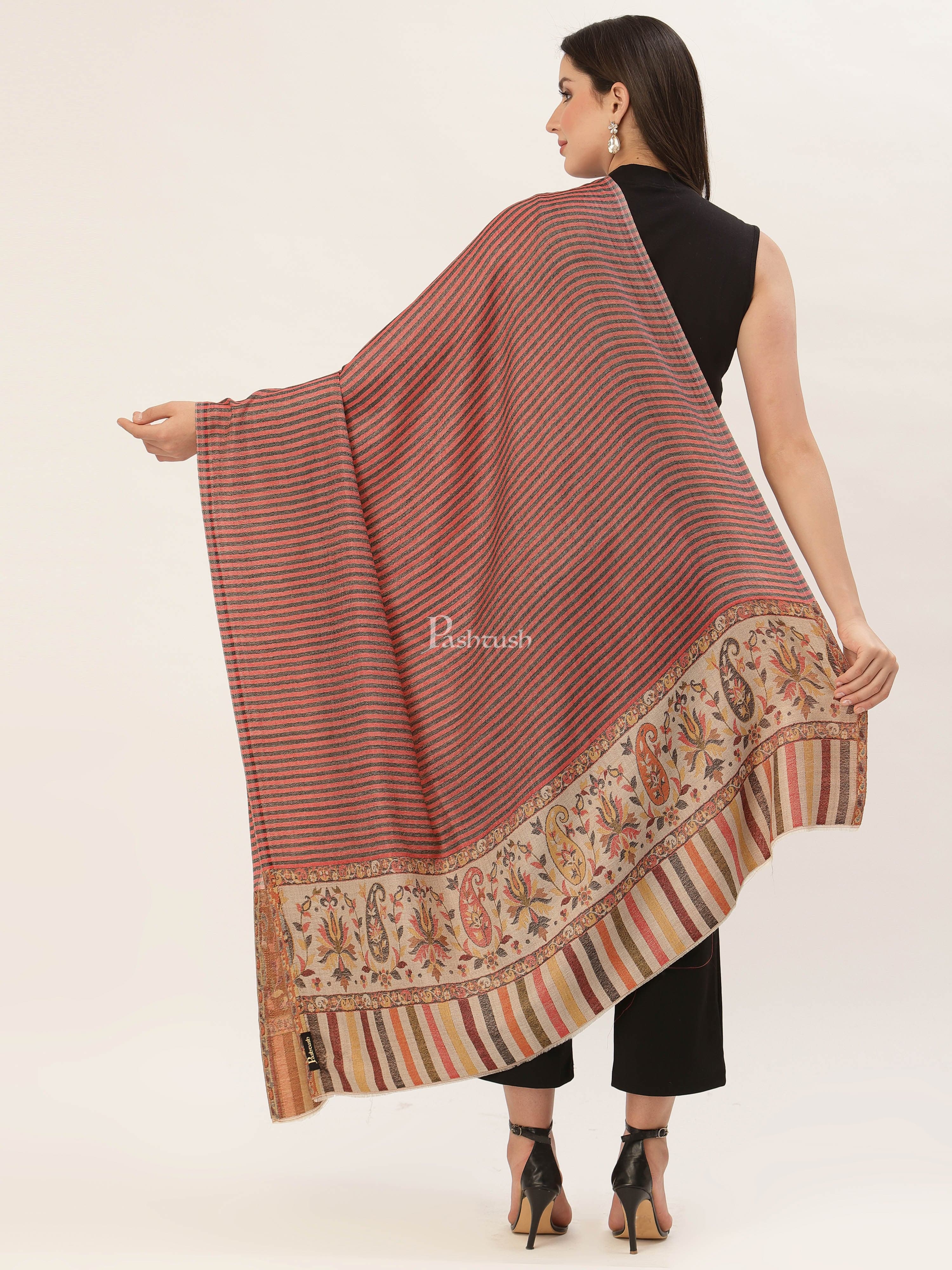 PASHTUSH WOMENS FINE WOOL SHAWL, WITH ETHNIC PALLA WEAVE - Image 5