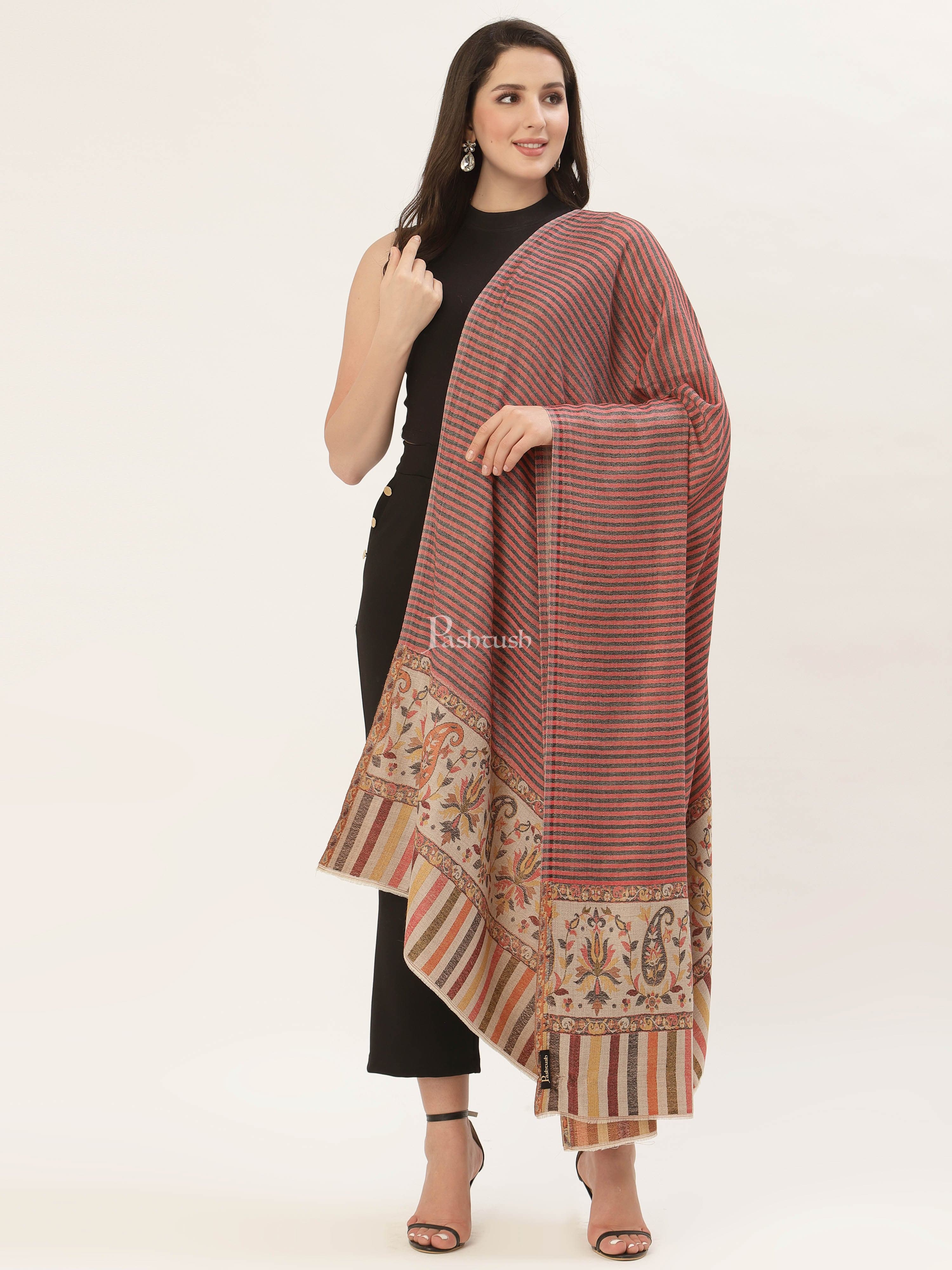 PASHTUSH WOMENS FINE WOOL SHAWL, WITH ETHNIC PALLA WEAVE - Image 6