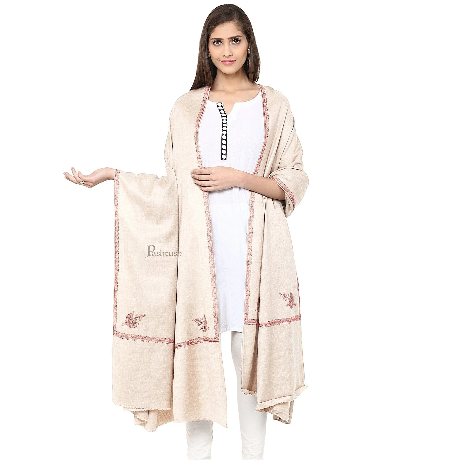 Pashtush Womens Kashmiri Hand Embroidery Shawl, Woollen, Kingri - Image 4