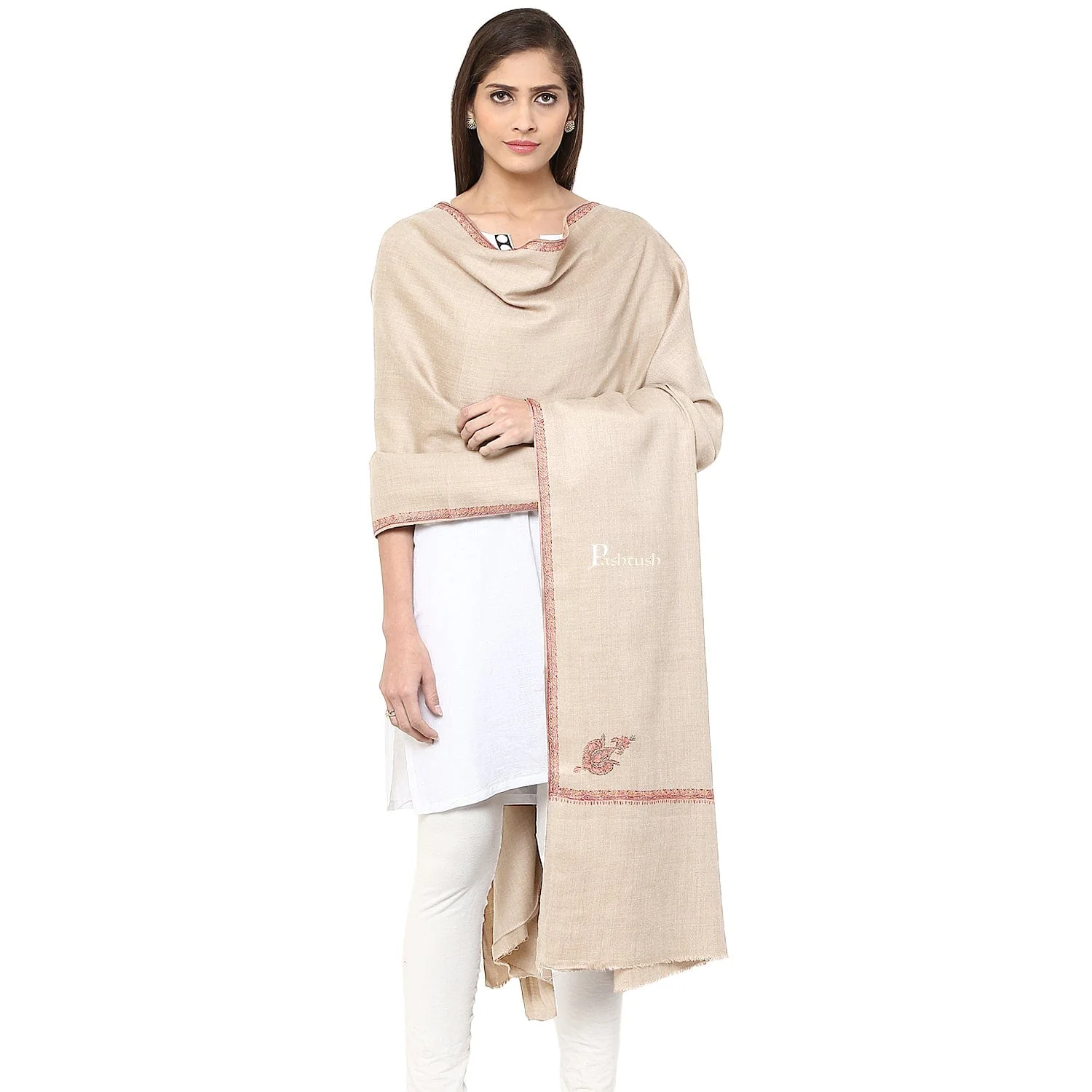Pashtush Womens Kashmiri Hand Embroidery Shawl, Woollen, Kingri - Image 4