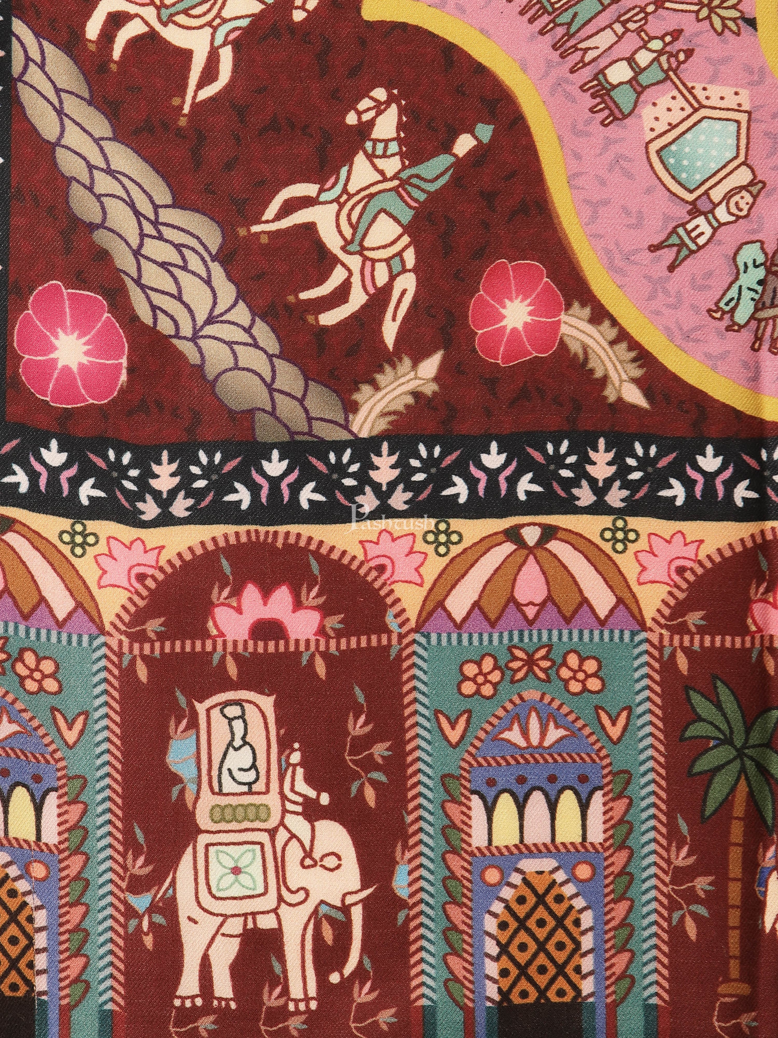 Pashtush Womens, Pure Wool, Printed Darbar Shawl, Woolmark Certified. - Image 2