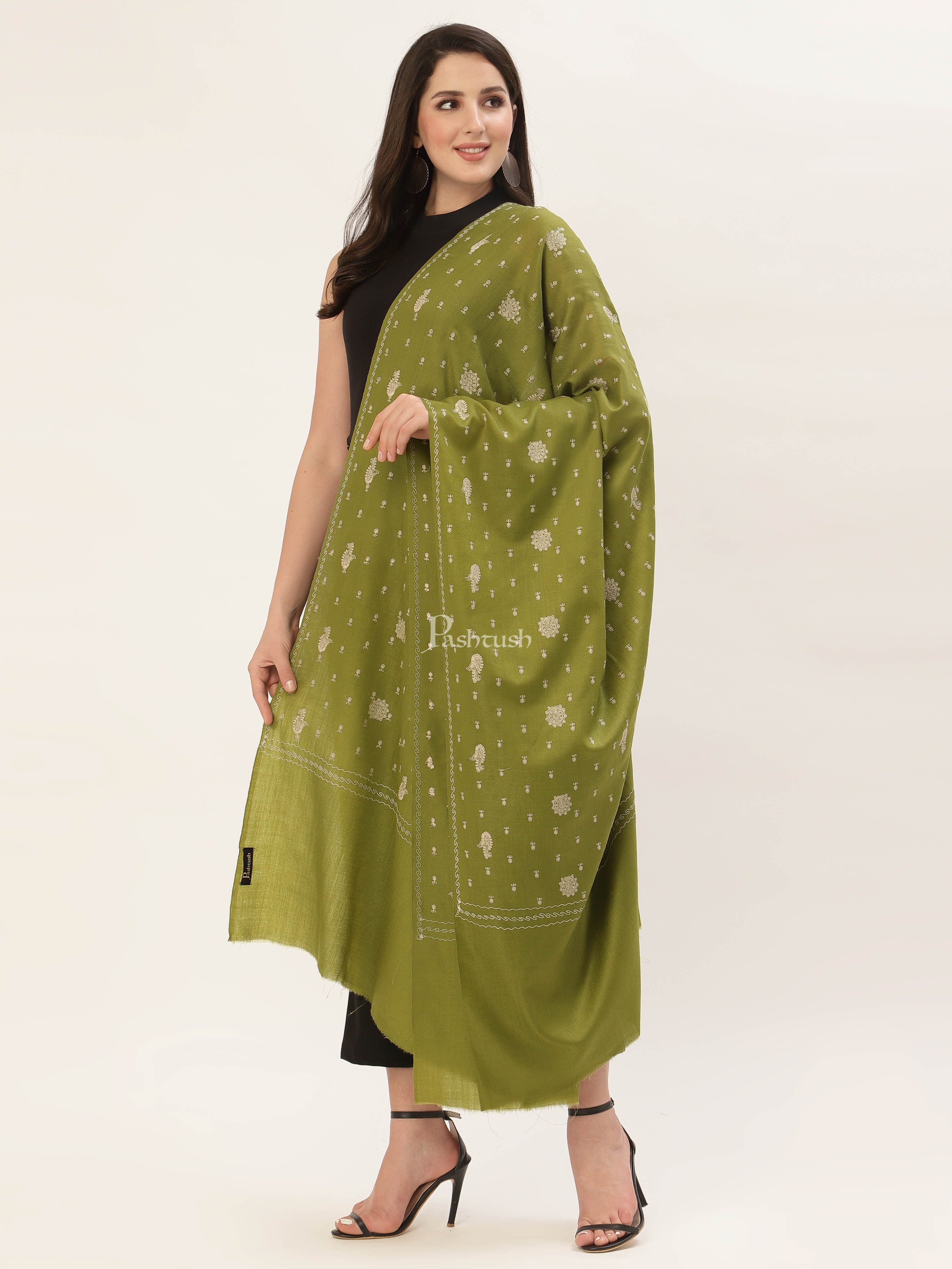 Pashtush Womens Shawl With Tone On Tone Embroidery, Soft, Warm, Light Weight - Image 4
