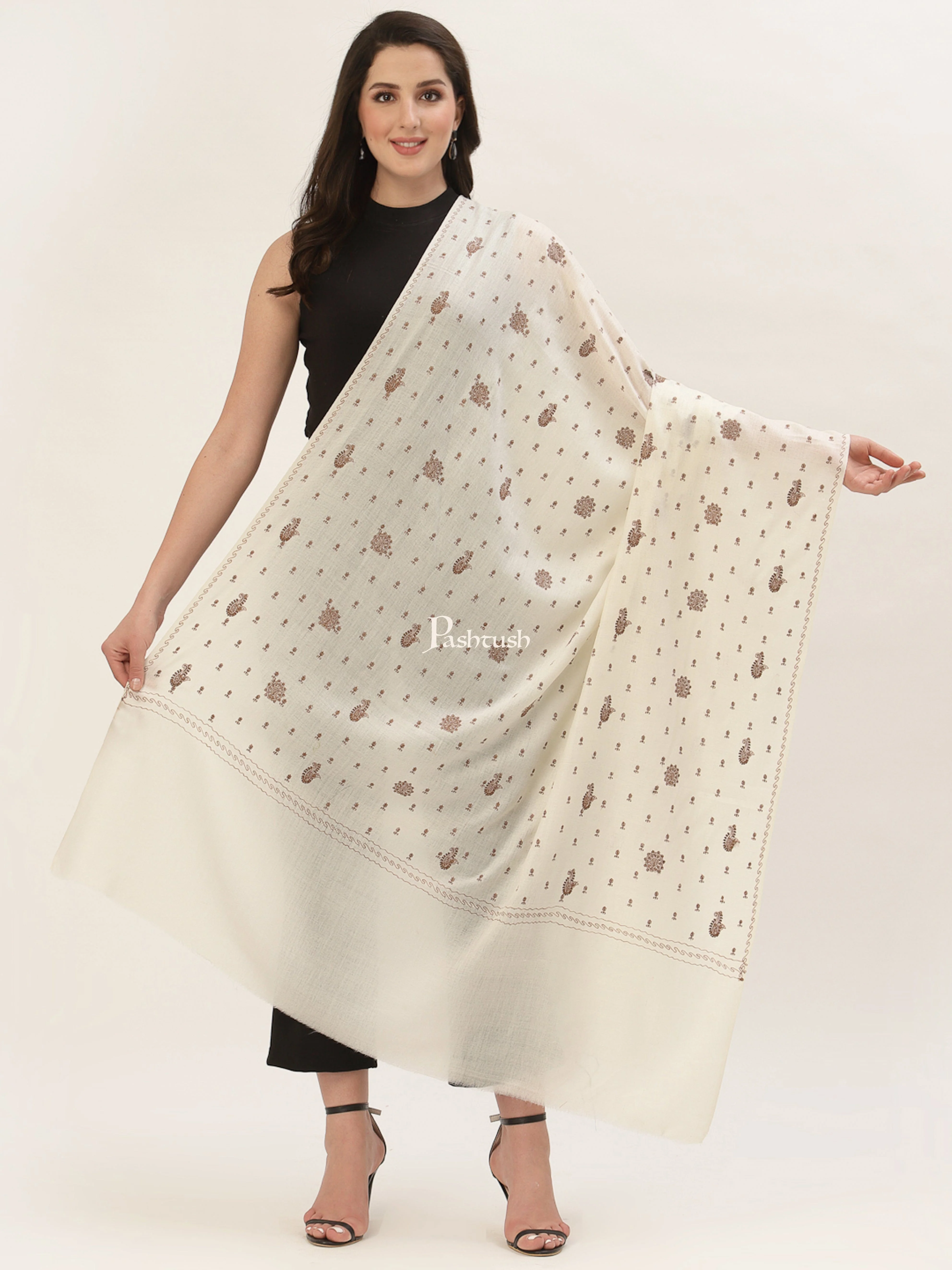 Pashtush Womens Shawl With Tone On Tone Embroidery, Soft, Warm, Light Weight