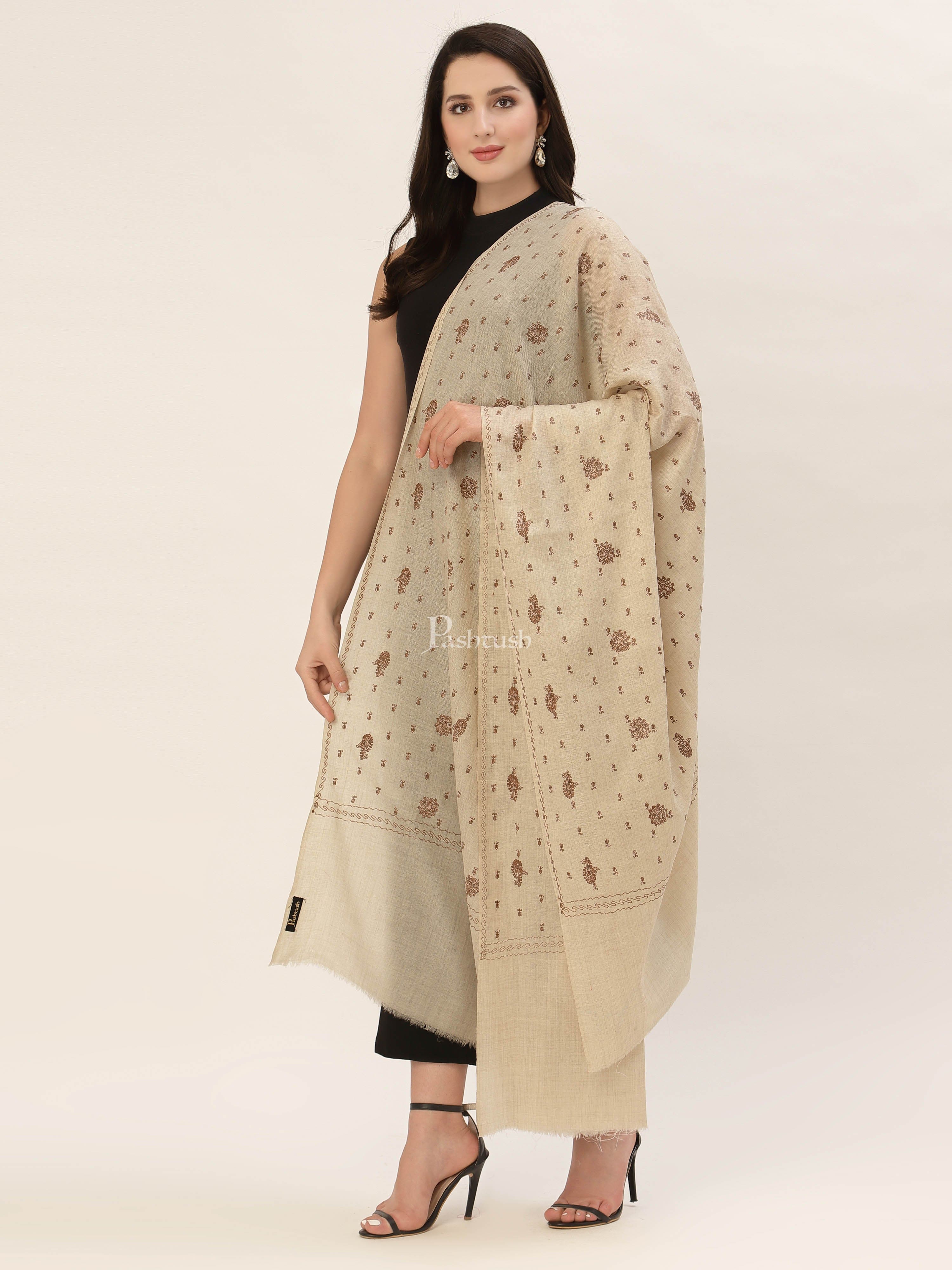 Pashtush Womens Shawl With Tone On Tone Embroidery, Soft, Warm, Light Weight - Image 5