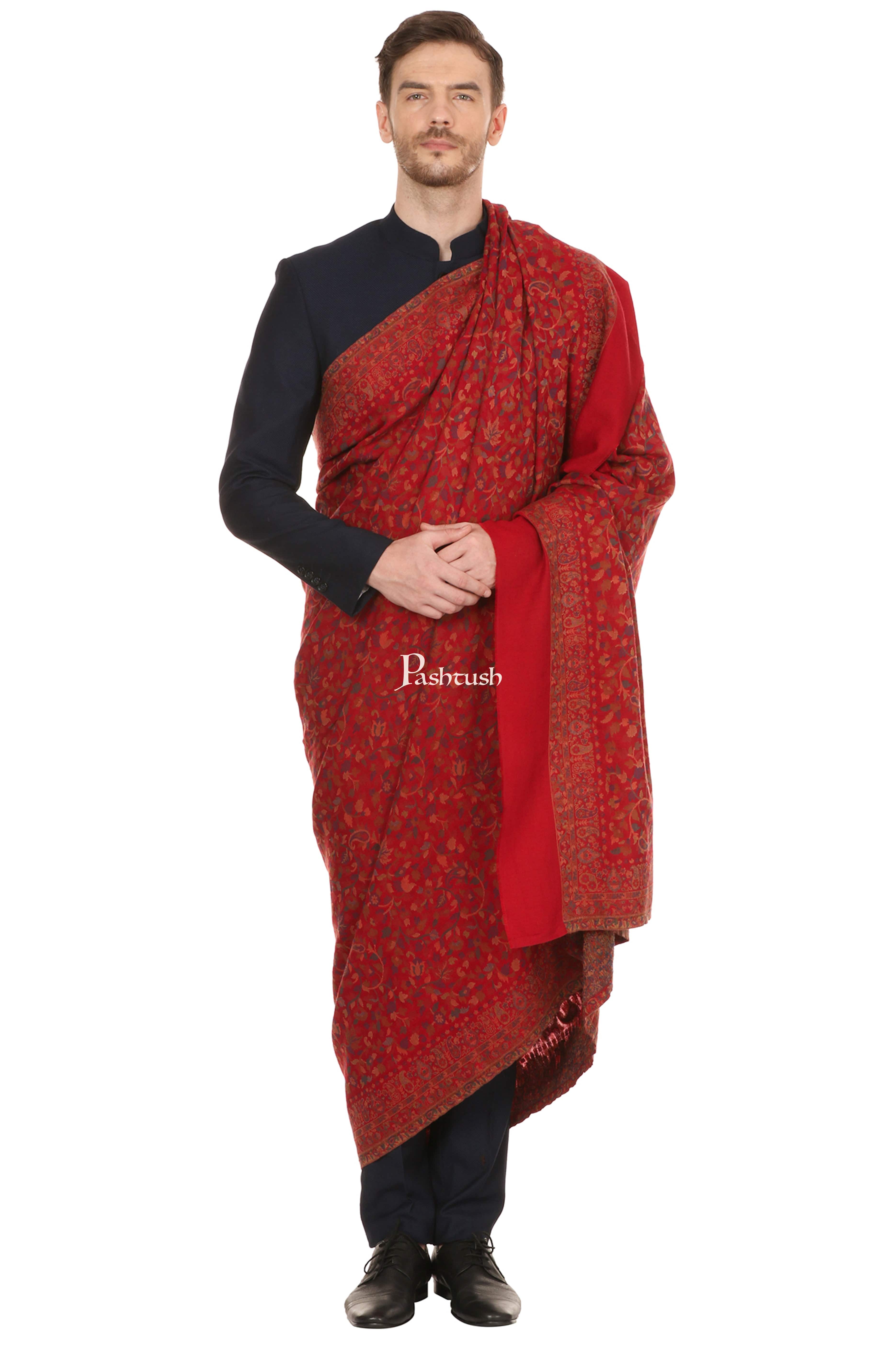 Pashtush Mens Ethnic Shawl, Mens Lohi, Full Size, Fine Wool, Maroon