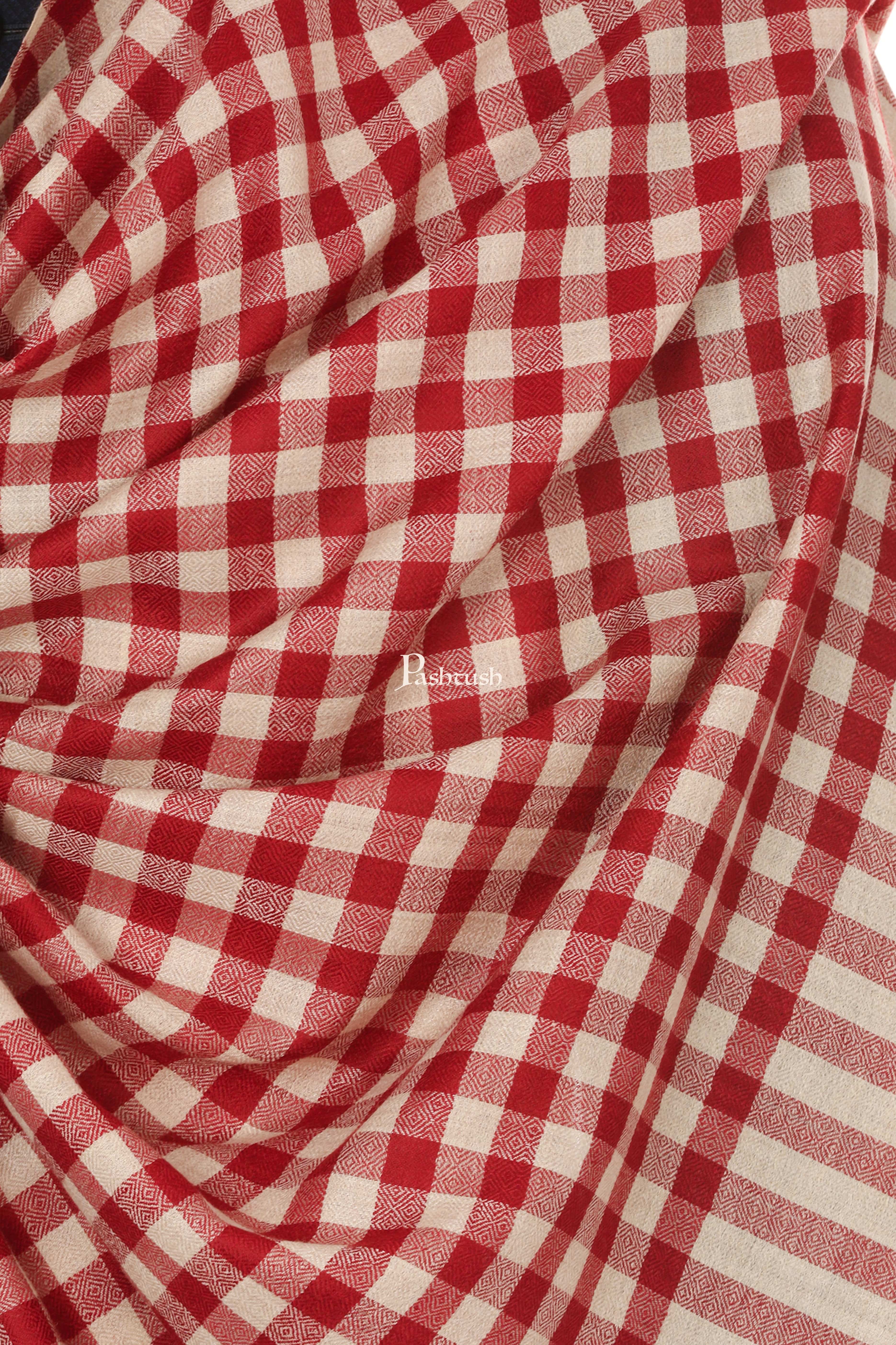 Pashtush Mens Fine Wool Checkered Stole, Extra Soft And Warm - Maroon - Image 2