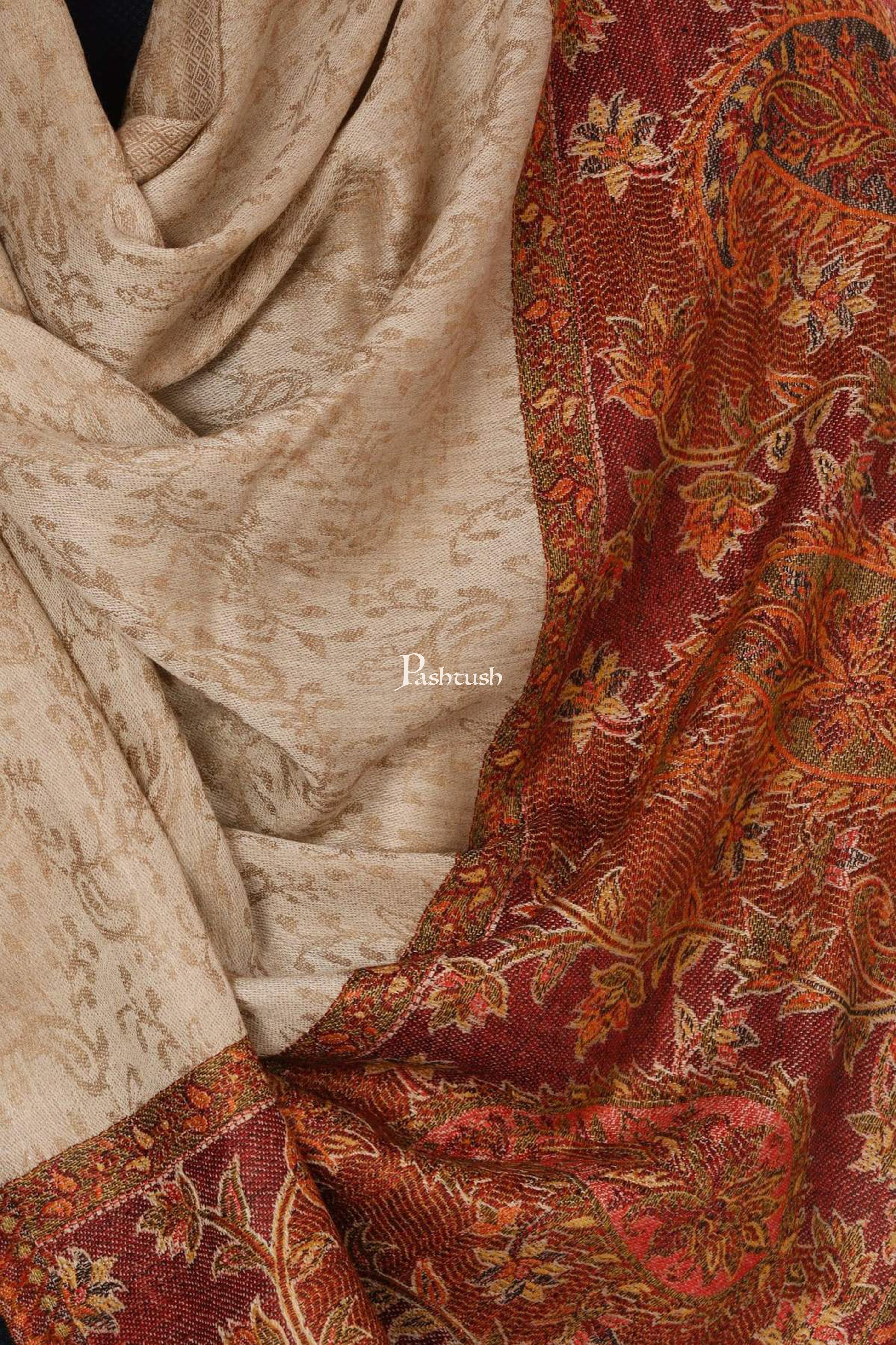 Pashtush Mens Fine Wool Jacquard Stole, Brown - Image 2