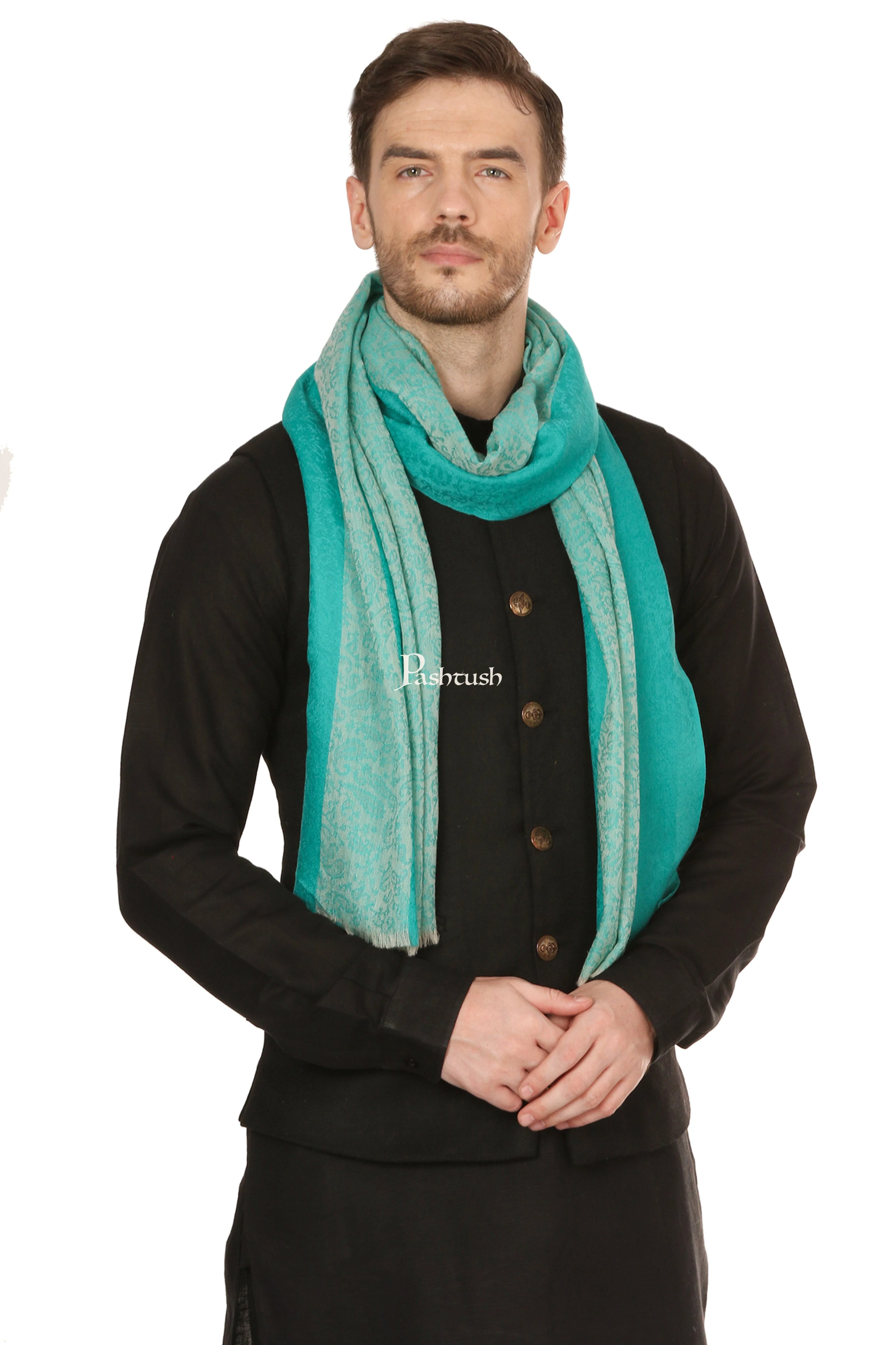 Pashtush Mens Fine Wool Reversible Muffler, Soft And Warm - Sea Green - Image 4