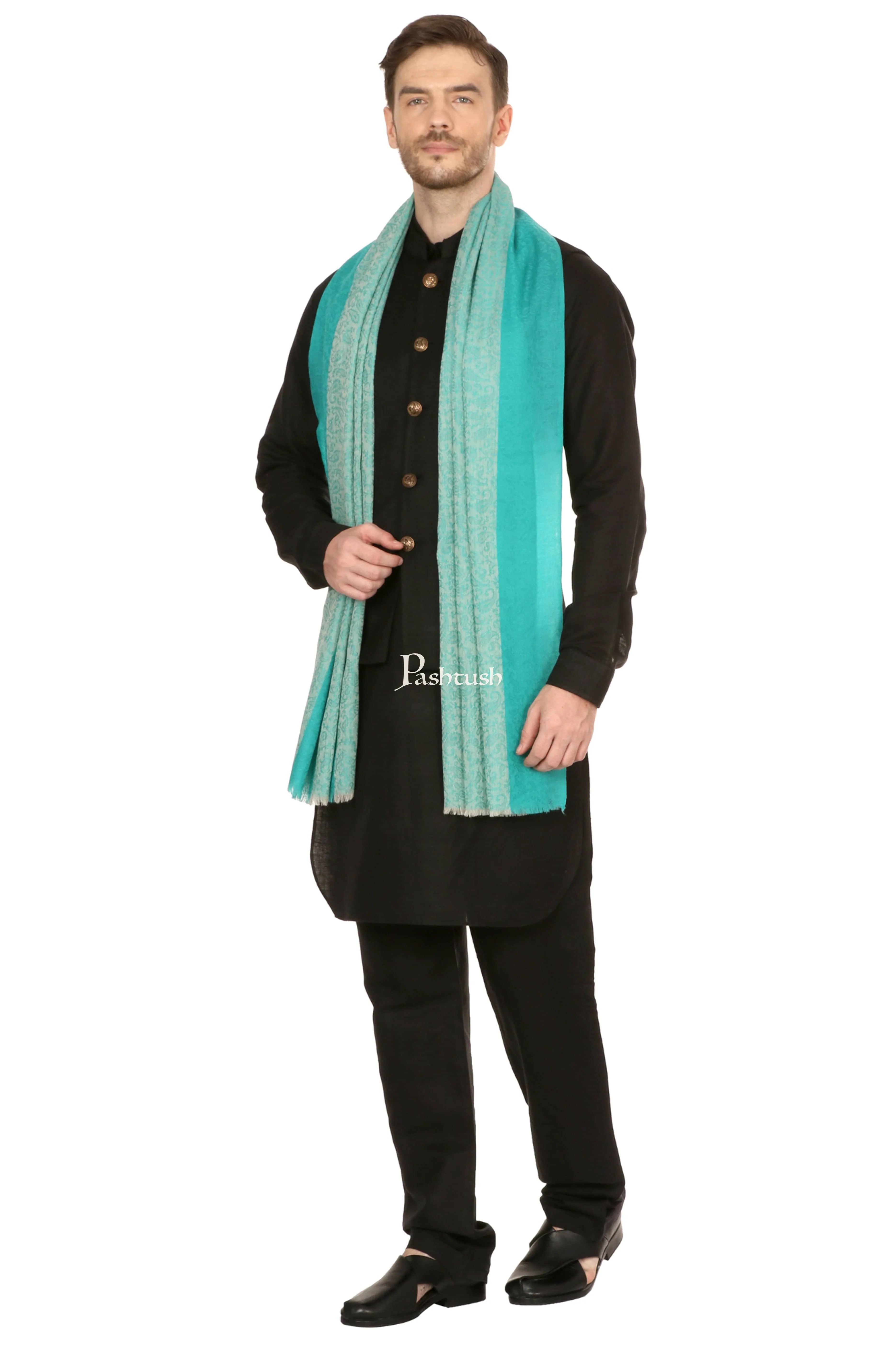 Pashtush Mens Fine Wool Reversible Muffler, Soft And Warm - Sea Green - Image 5