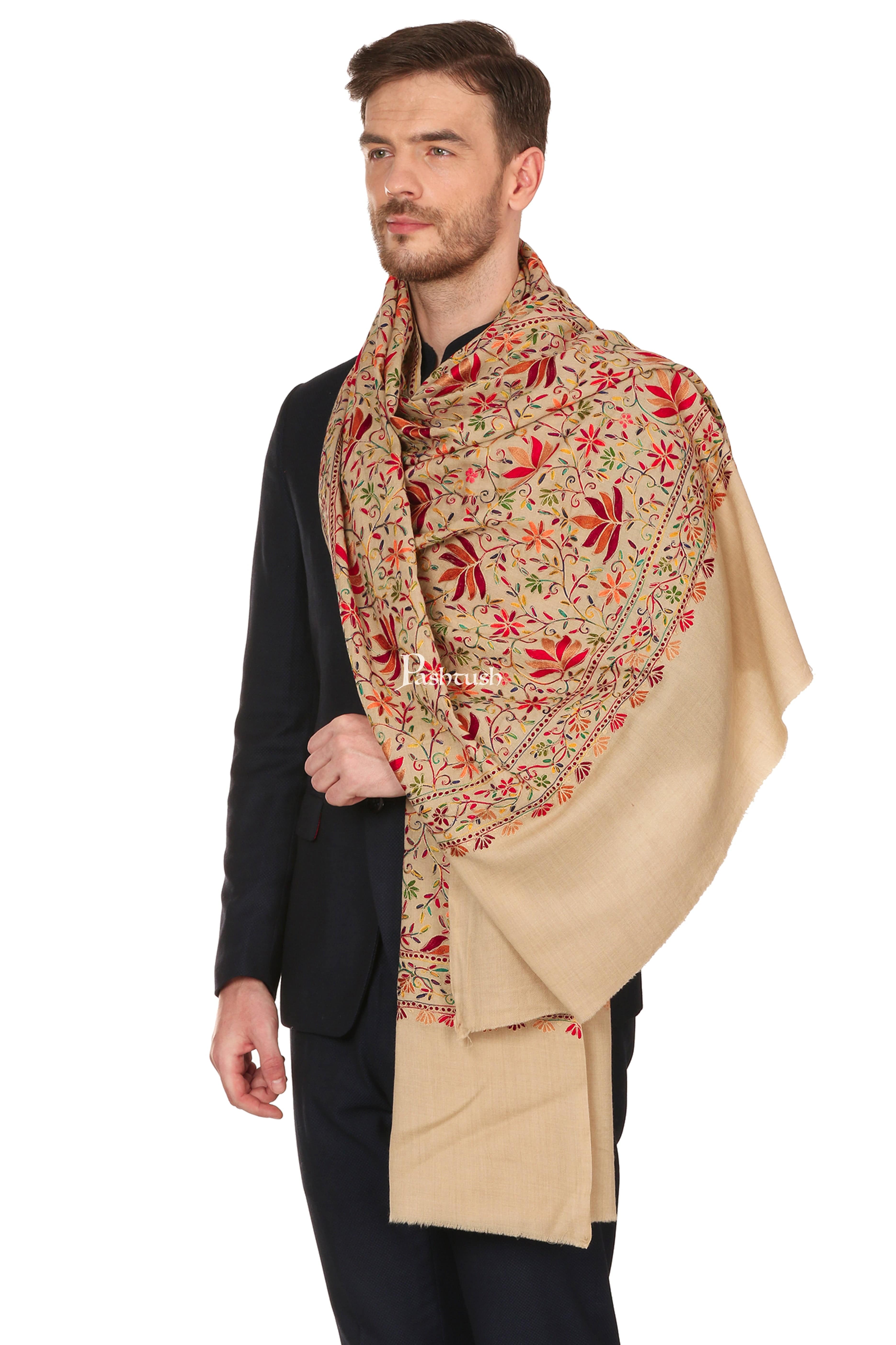Pashtush Mens Hand Embroidered Stole, Ethnic Wrap, 100% Pure Wool - Image 4