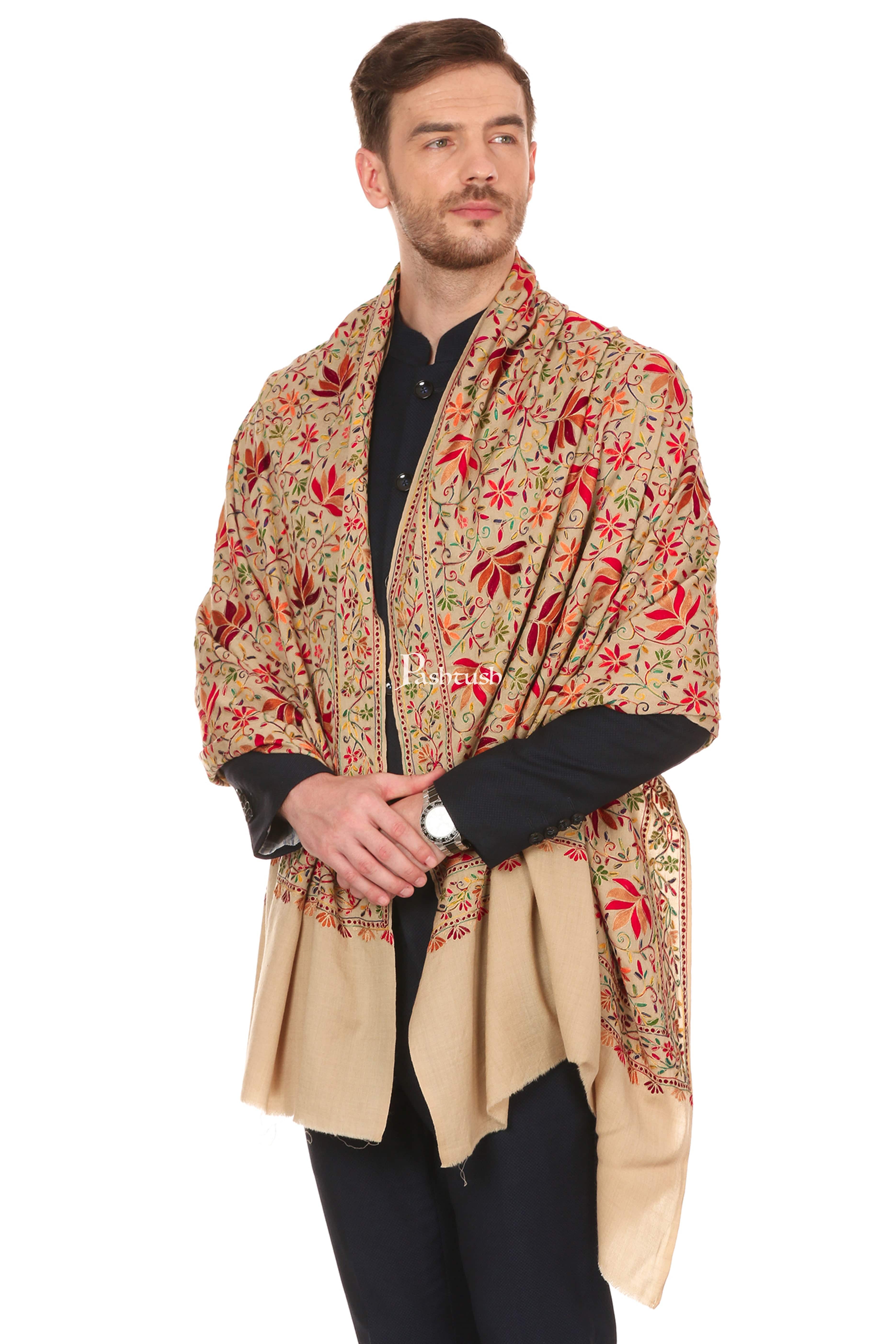 Pashtush Mens Hand Embroidered Stole, Ethnic Wrap, 100% Pure Wool - Image 5