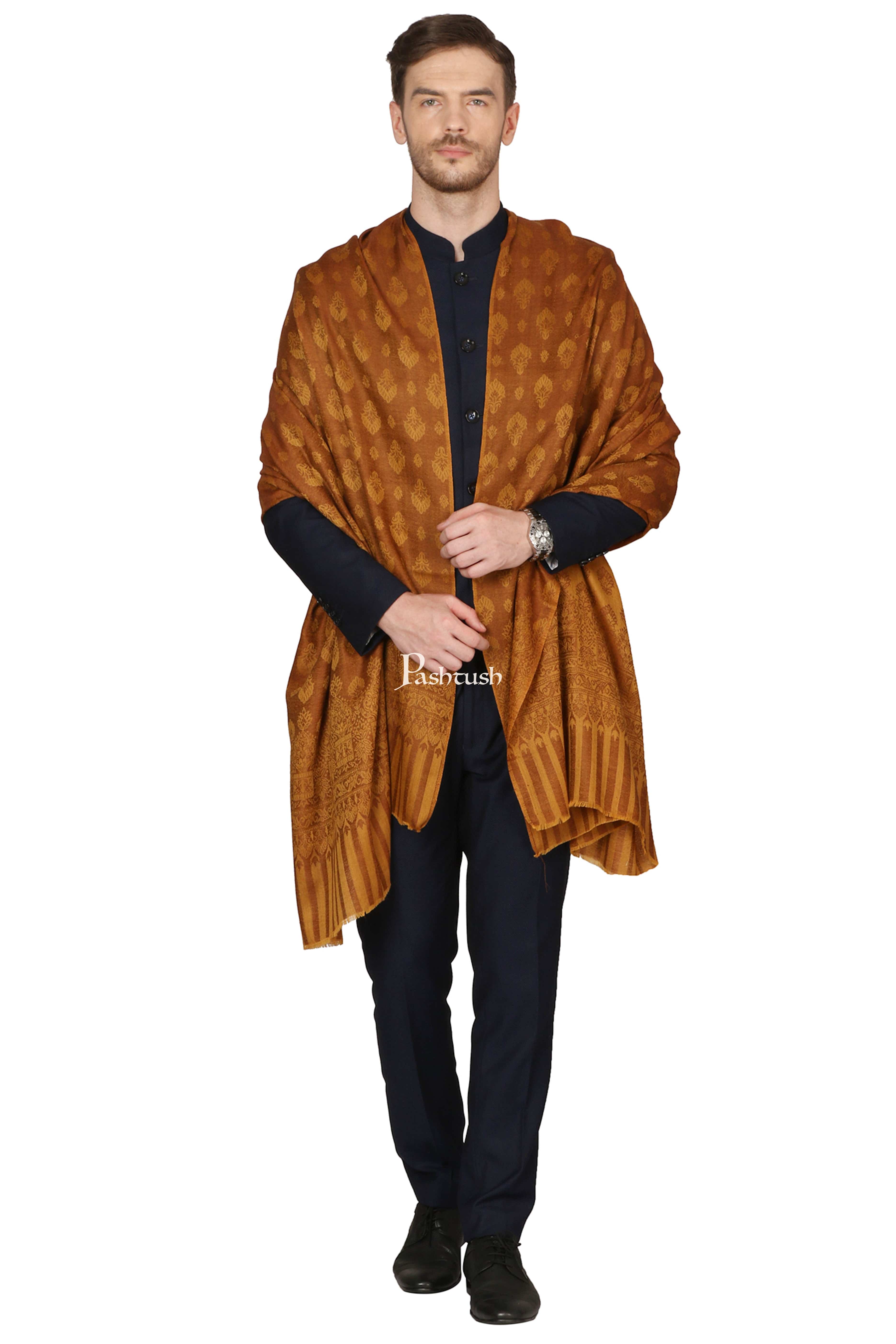 Pashtush Mens Stole Scarf, Extra Soft Wool - Rusty Amber - Image 3
