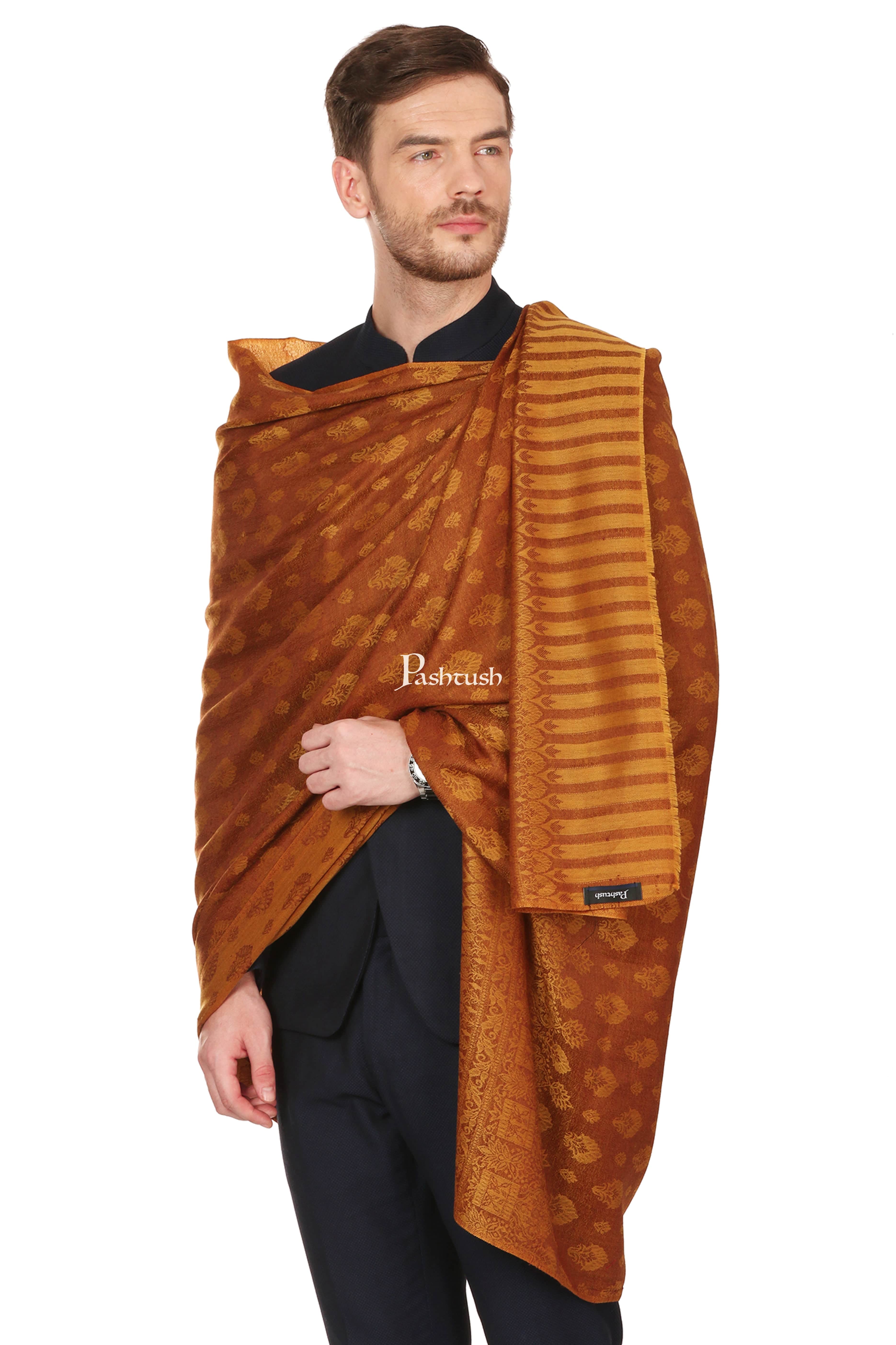 Pashtush Mens Stole Scarf, Extra Soft Wool - Rusty Amber - Image 4
