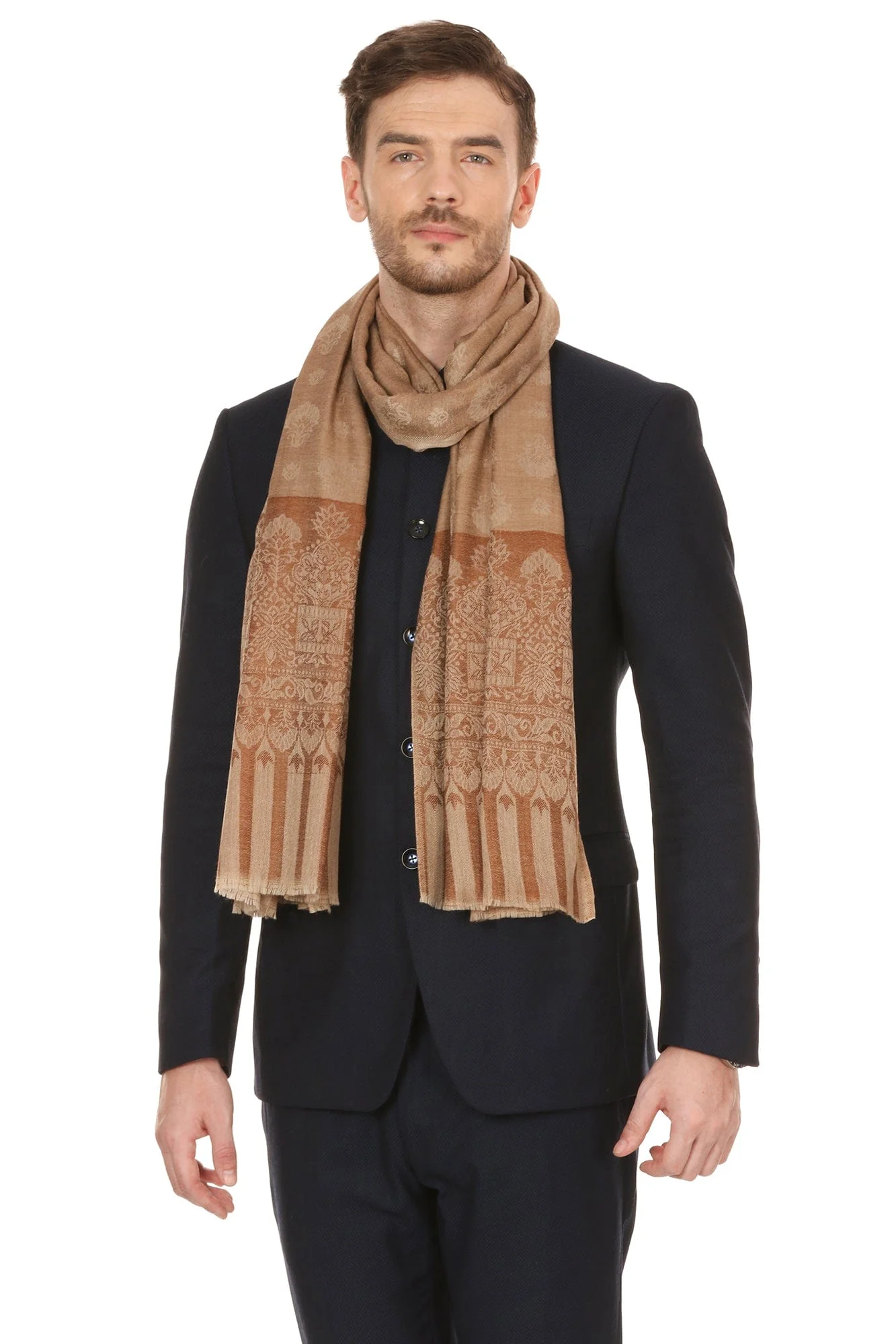 Pashtush Mens Stole Scarf, Extra Soft Wool Stole - Taupe - Image 5
