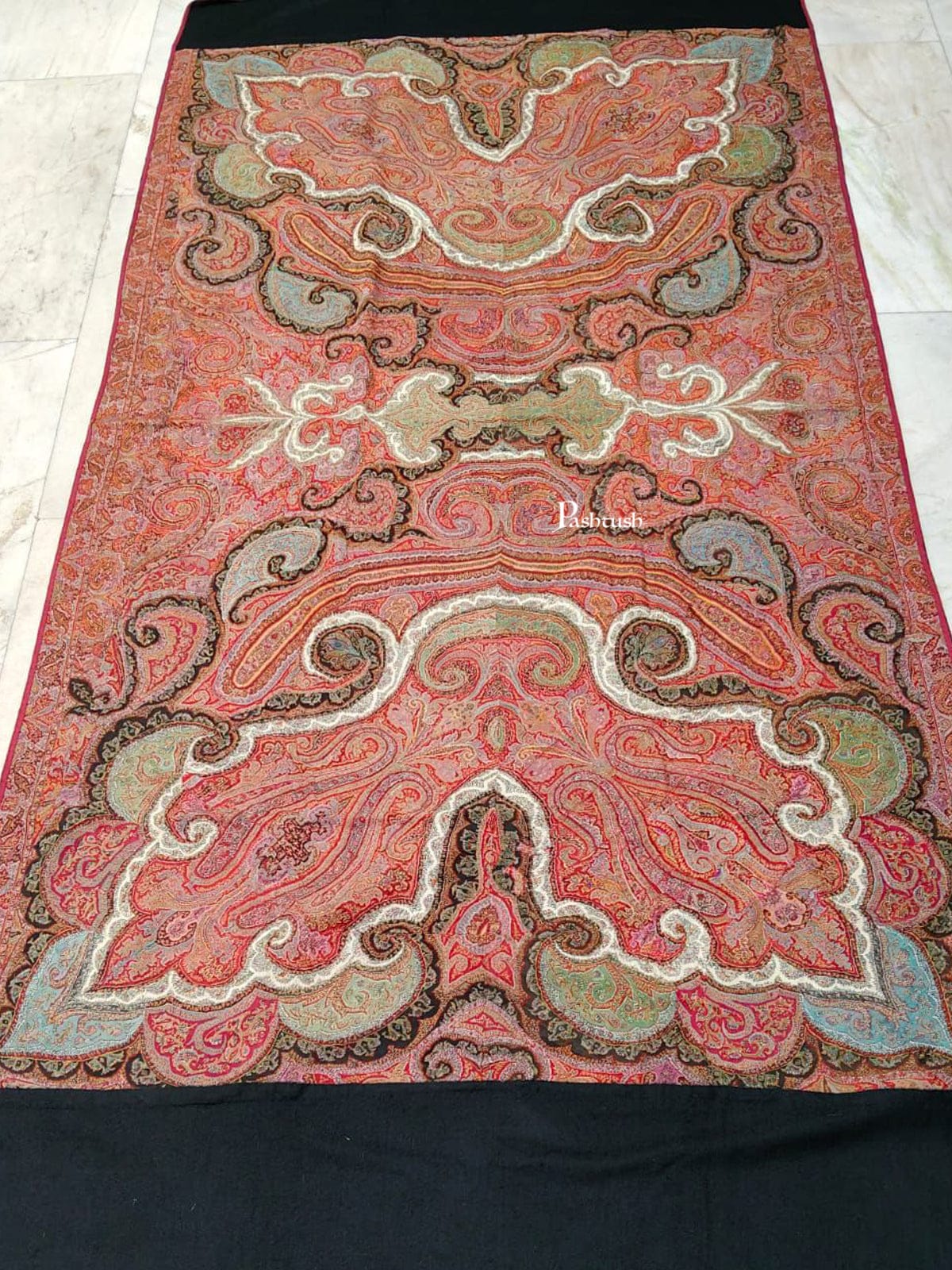 Pashtush Antique Pure Pashmina Shawl, Woven Kani Weave, Intricate Paisley - Image 3