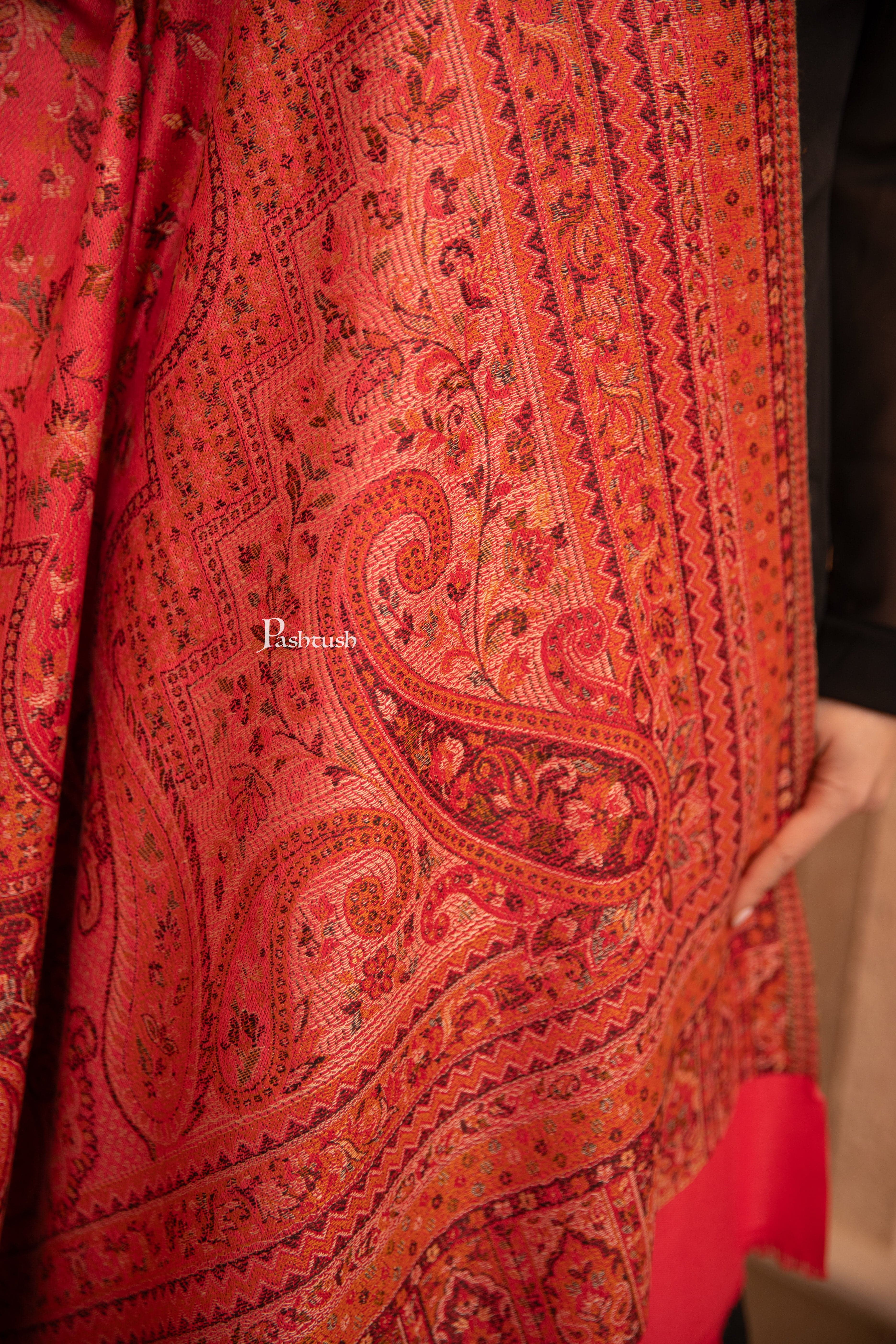 Pashtush Faux Pashmina Shawl, Jamawar Paisley Design, Dark Pink