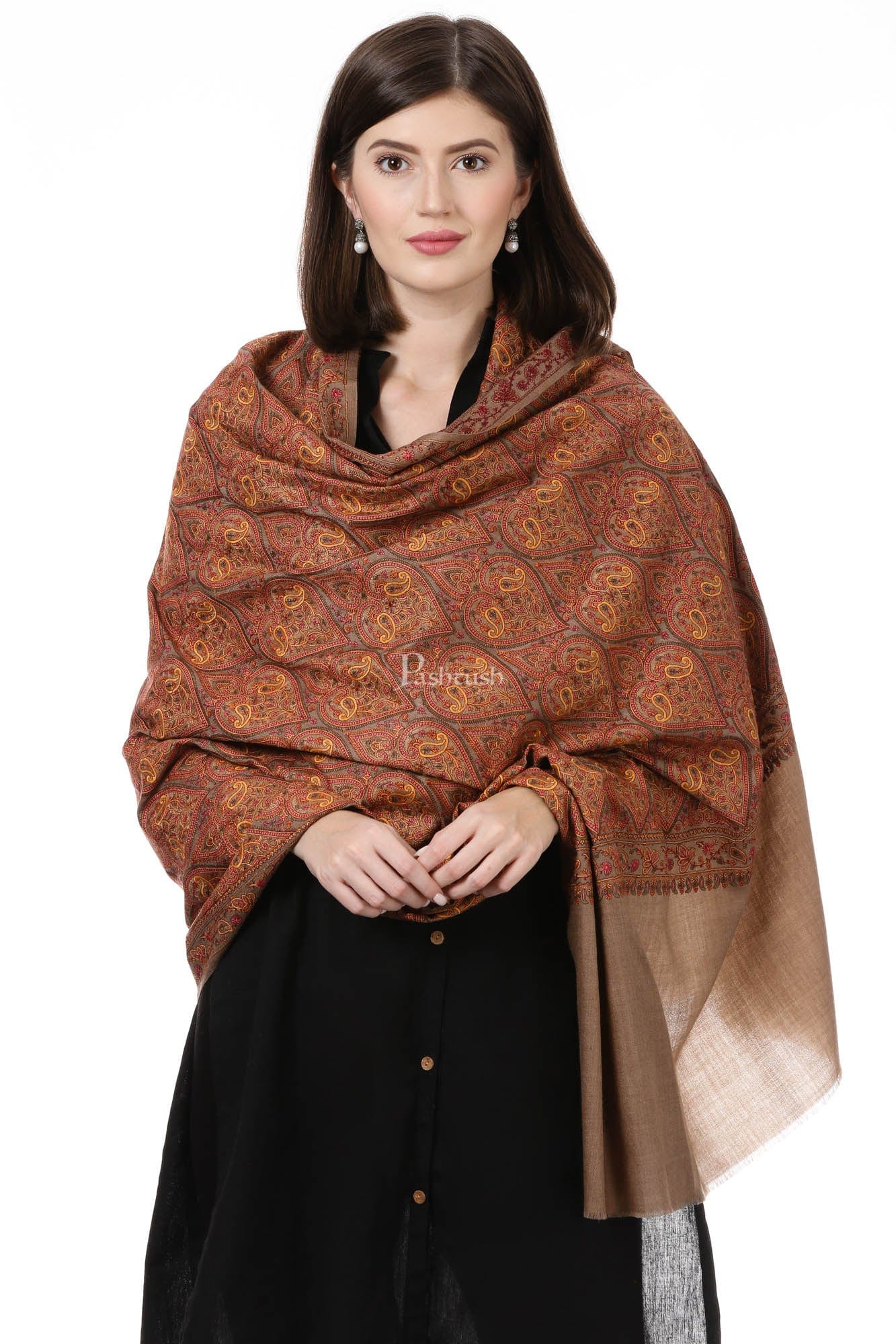 Pashtush Womens Fine Wool , Fineembroidery Shawl - Image 4