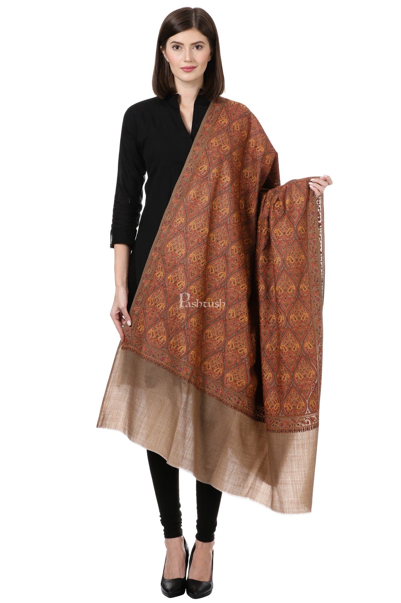 Pashtush Womens Fine Wool , Fineembroidery Shawl - Image 5