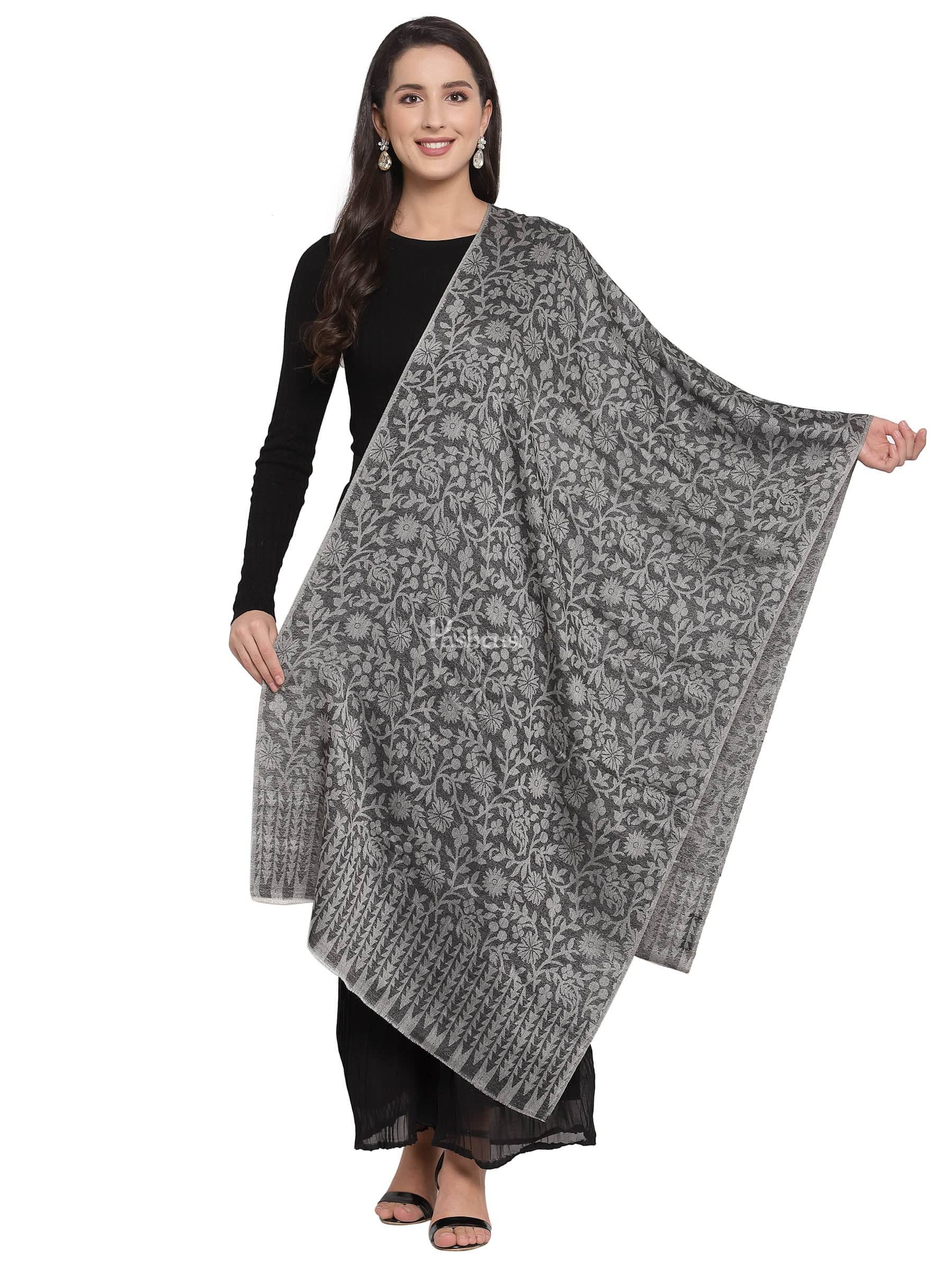 Pashtush Fine Wool Luxury Floral Design Scarf,  Handfeel Blended Stole