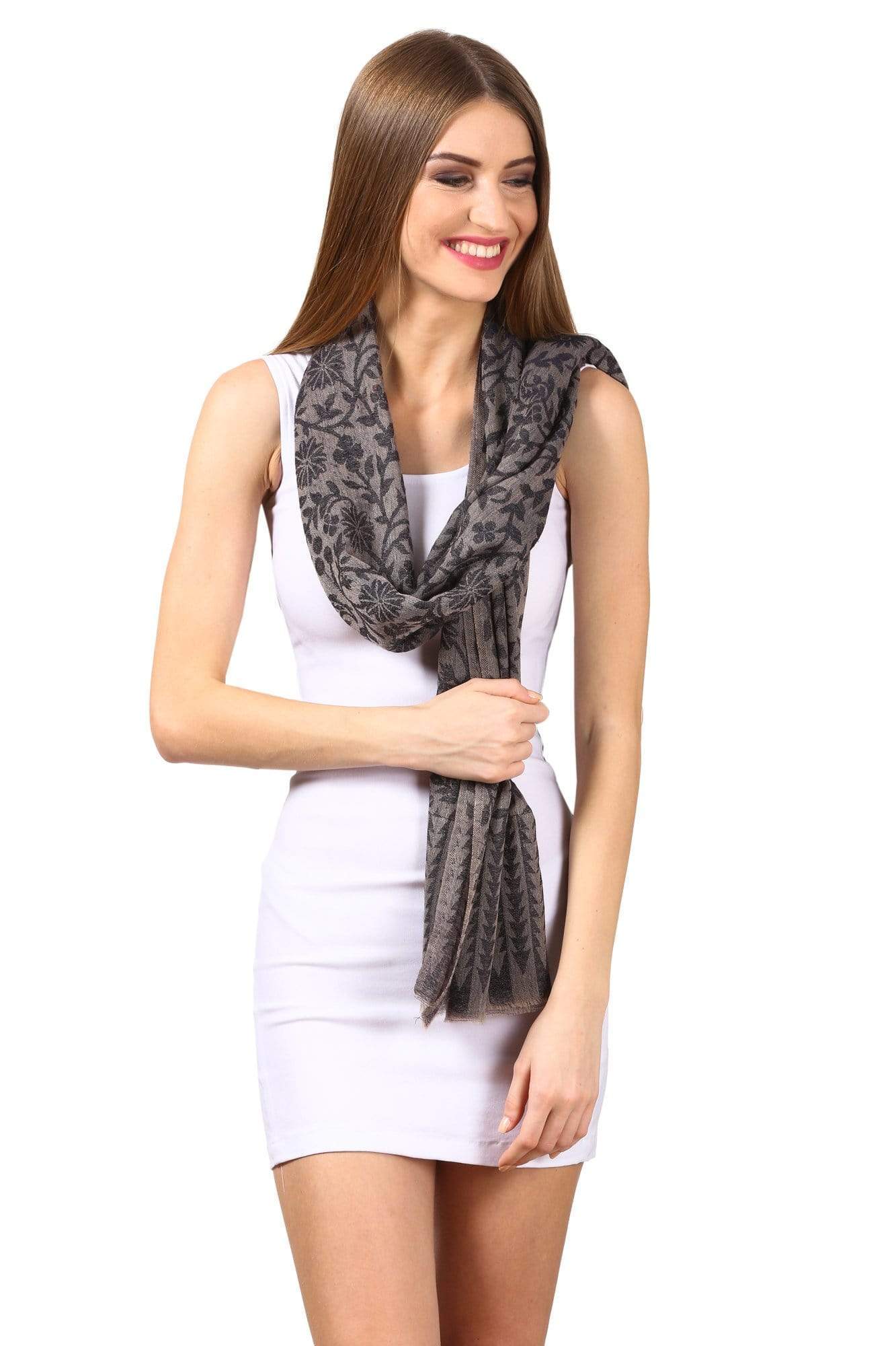 Pashtush Fine Wool Luxury Floral Design Scarf, Handfeel Blended Stole - Image 3