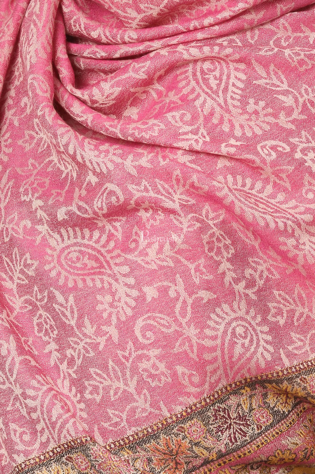 Pashtush Fine Wool Luxury Striped Design Scarf, Stole, Weaving Design - Pink - Image 2