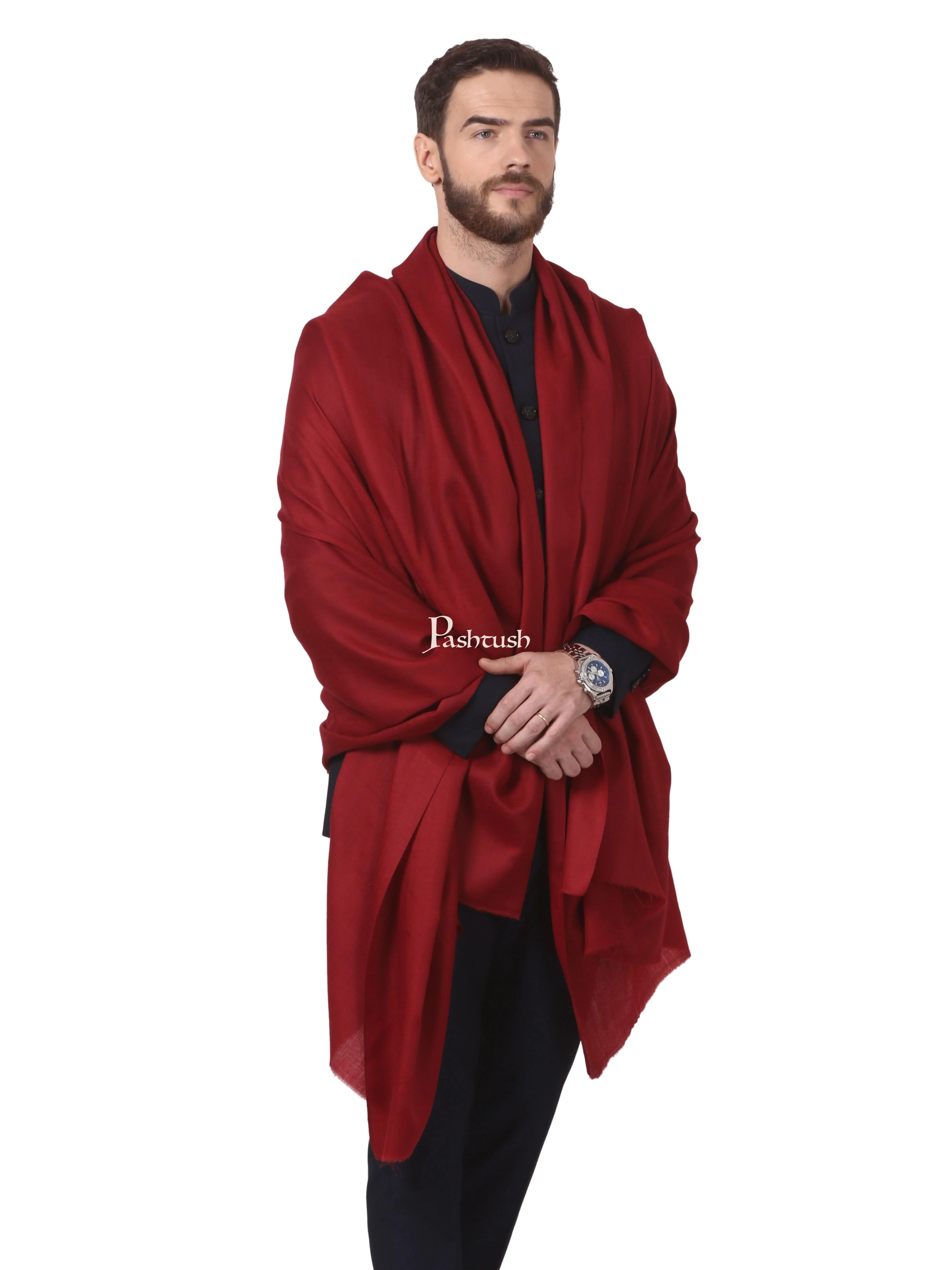 Pashtush Royal And Classy Fine Wool Mens Shawl (Maroon) - Image 4
