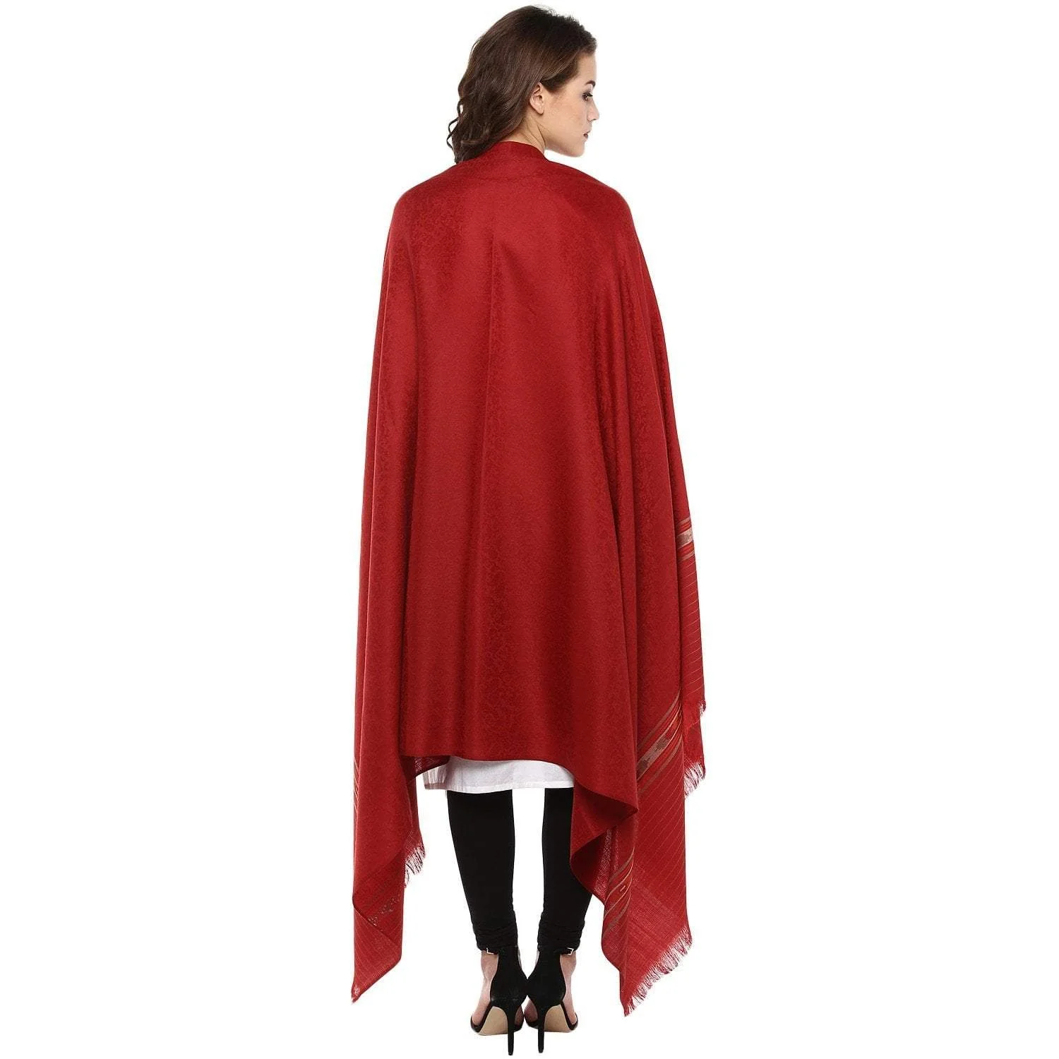 Pashtush Fine Wool Shawl For Women With Aztec Weave, Maroon - Image 3