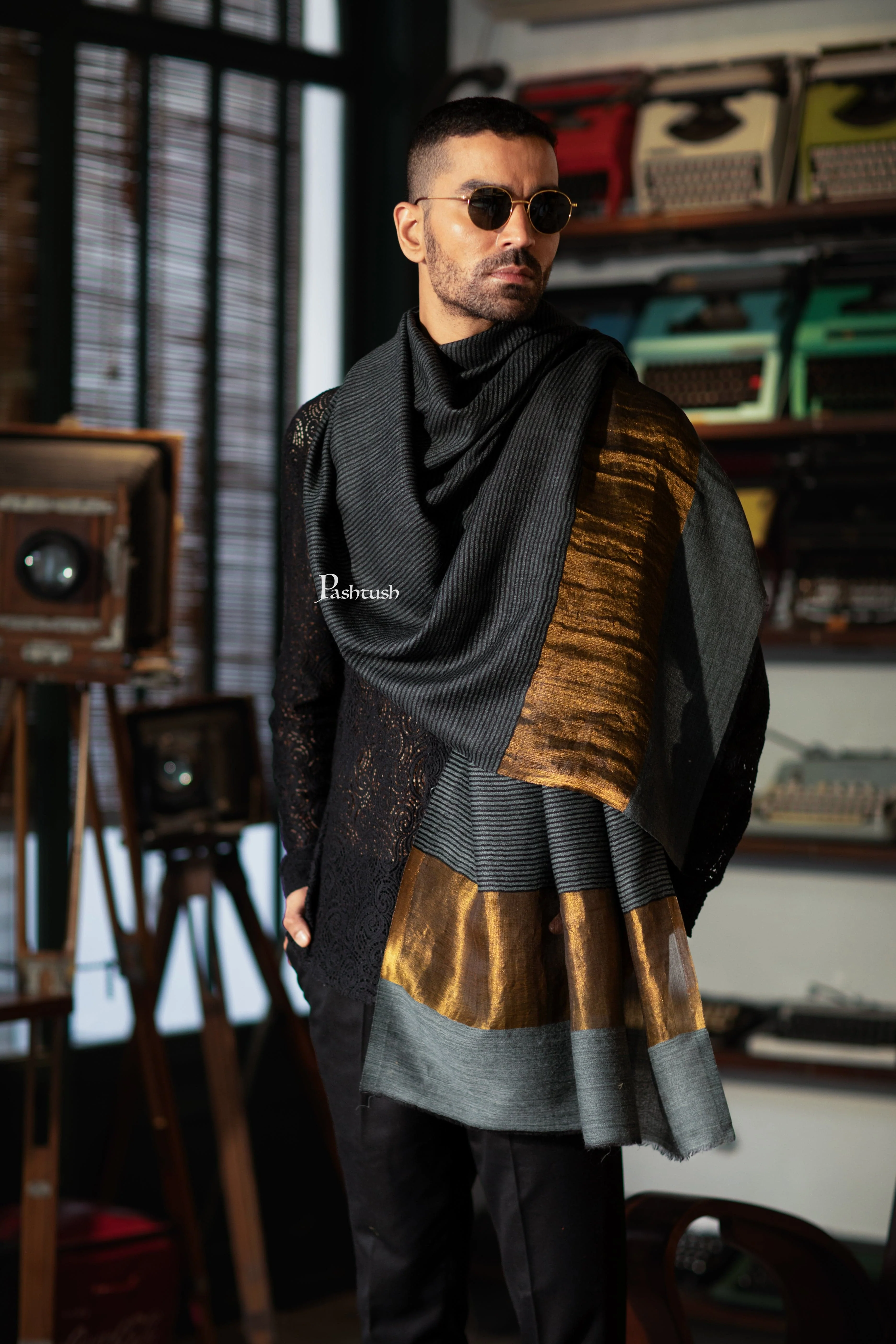 Pashtush His And Her Gift Set Of Banded Twilight Stoles With Premium Gift Box Packaging, Grey And Maroon - Image 5