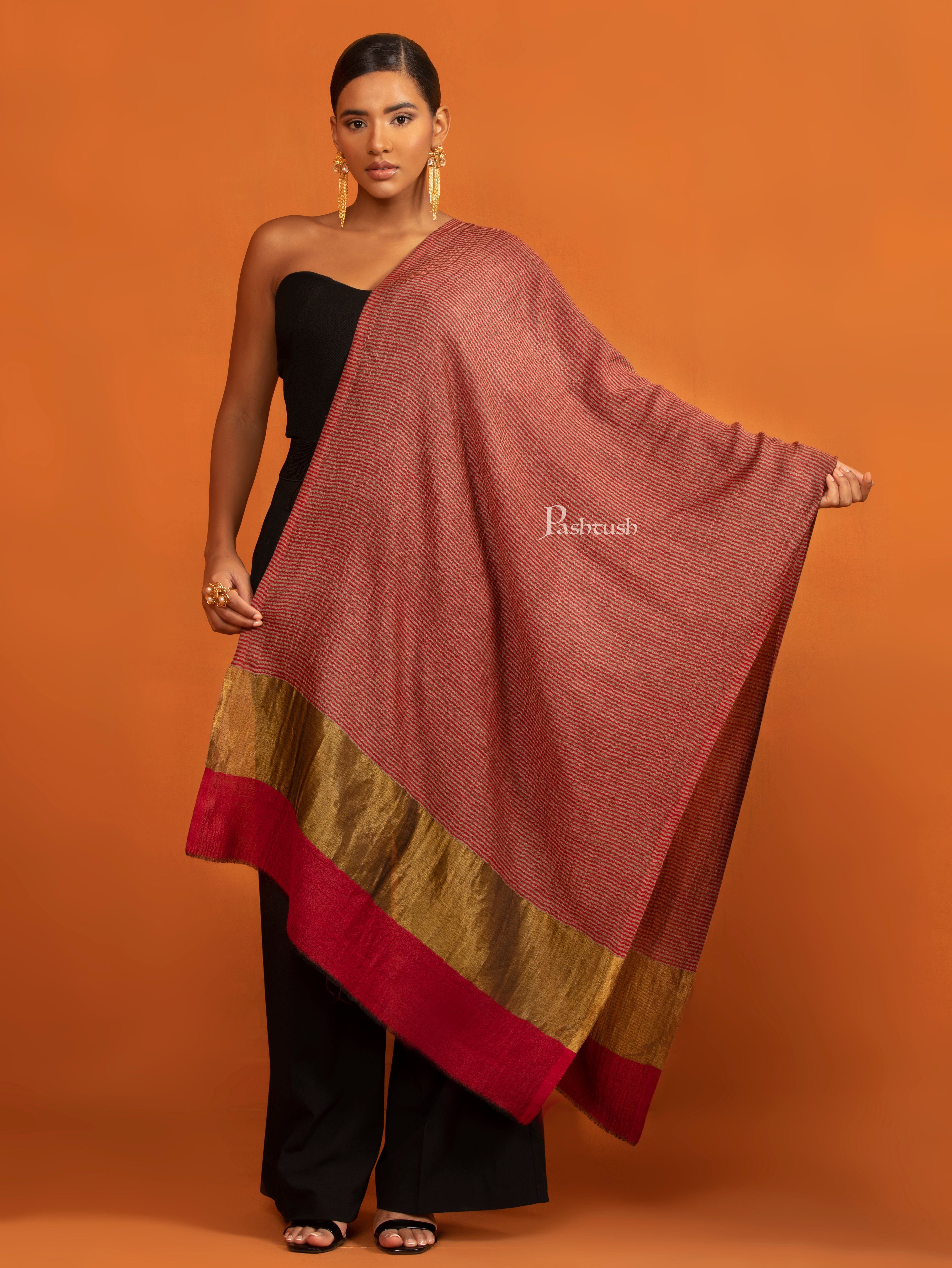 Pashtush His And Her Gift Set Of Banded Twilight Stoles With Premium Gift Box Packaging, Grey And Maroon - Image 6