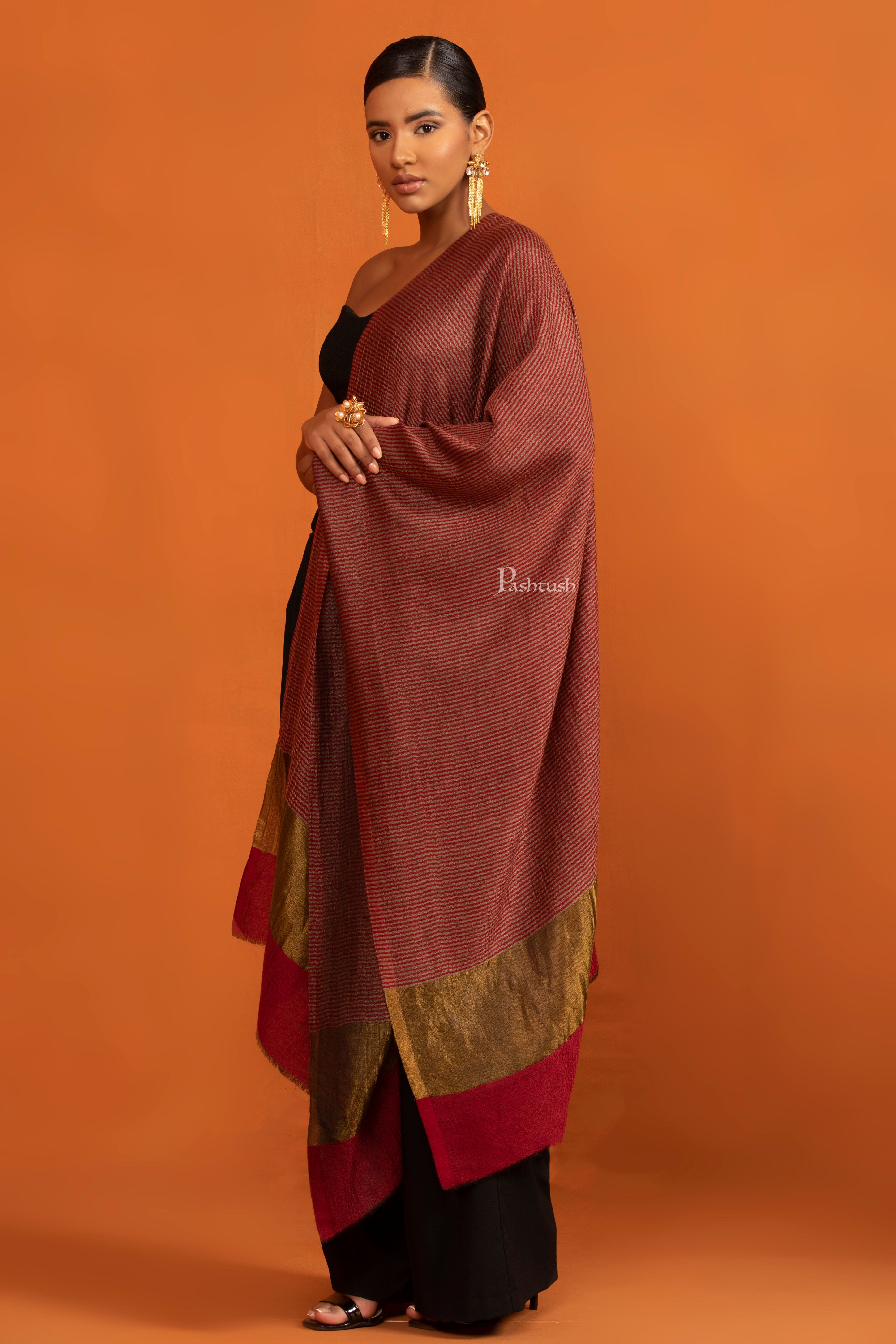 Pashtush His And Her Gift Set Of Banded Twilight Stoles With Premium Gift Box Packaging, Grey And Maroon - Image 8