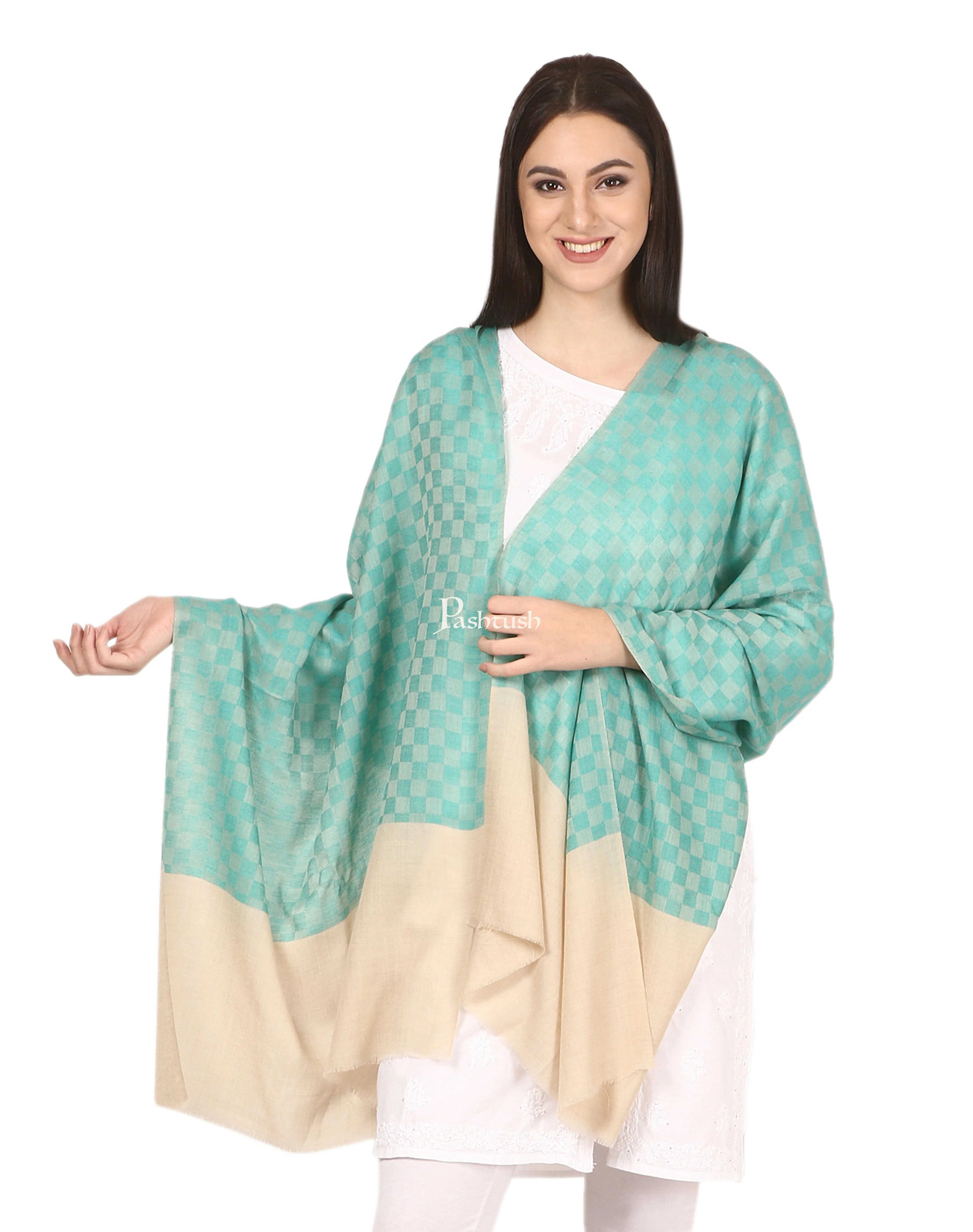 Pashtush His And Her Gift Set Of Checkered Fine Wool Stoles With Premium Gift Box Packaging, Black and Sea Green - Image 4