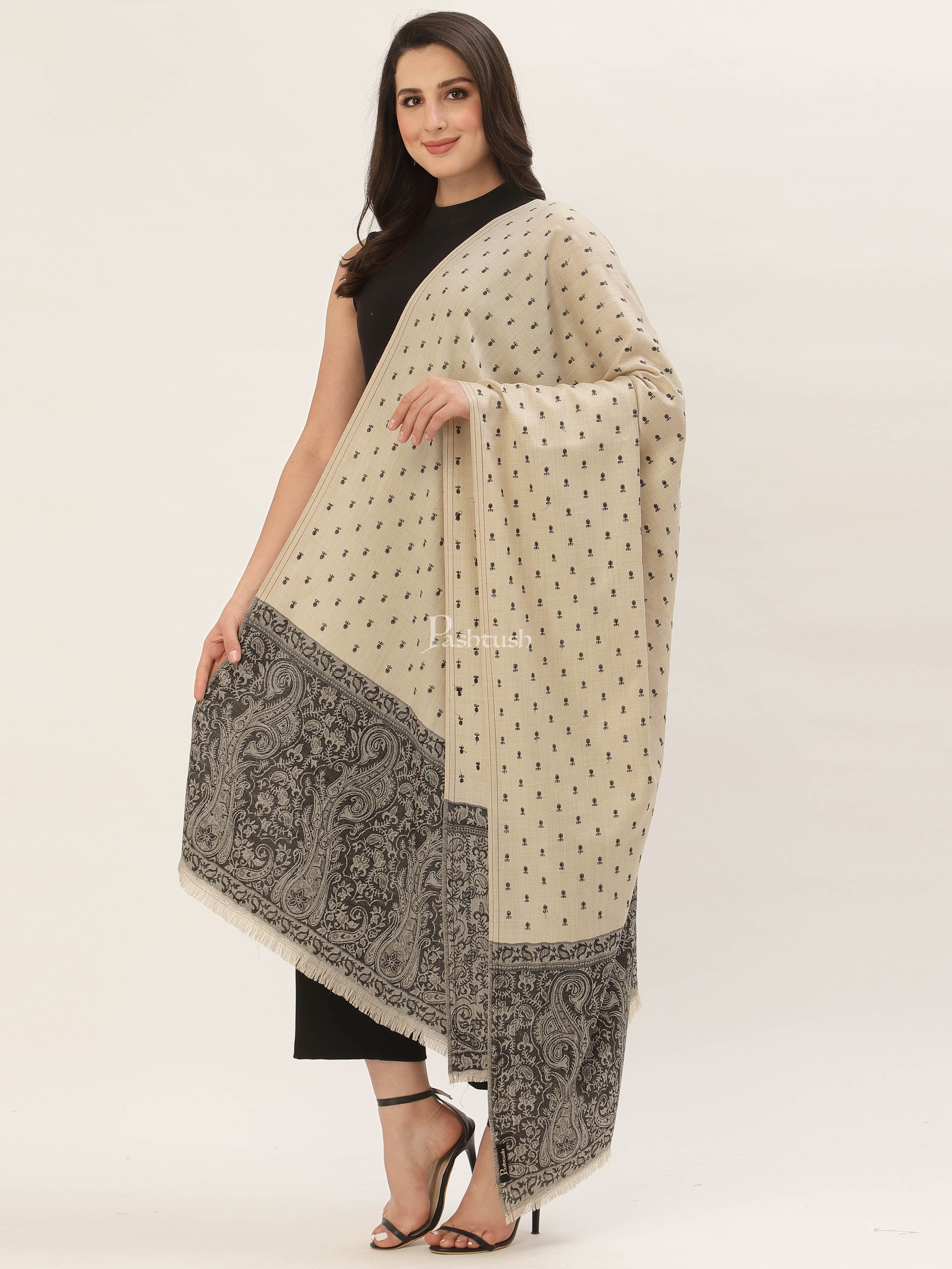 Pashtush His And Her Gift Set Of Checkered Stole And Embroidery Shawl With Premium Gift Box Packaging, Black and Beige - Image 11