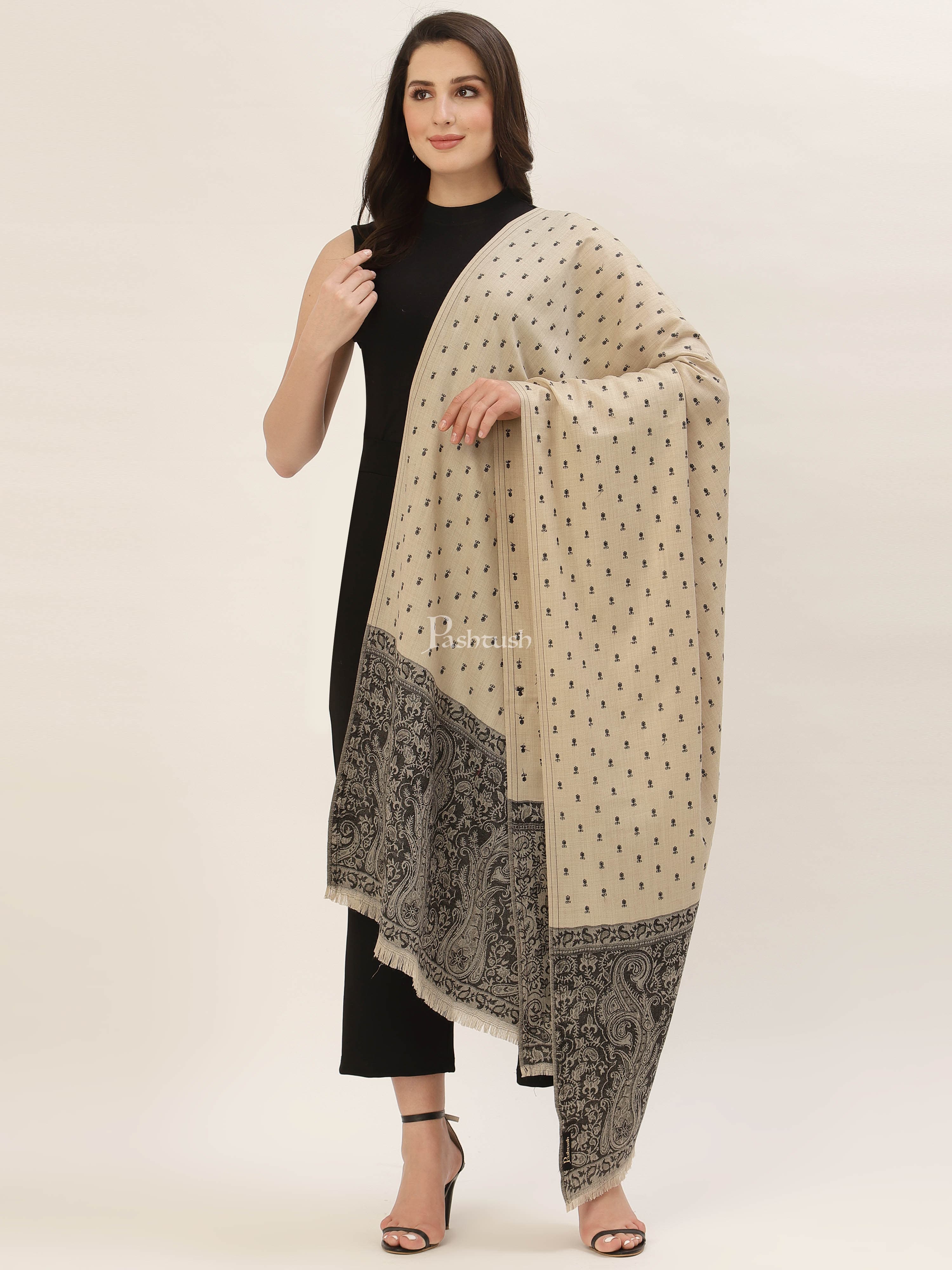 Pashtush His And Her Gift Set Of Checkered Stole And Embroidery Shawl With Premium Gift Box Packaging, Black and Beige - Image 12