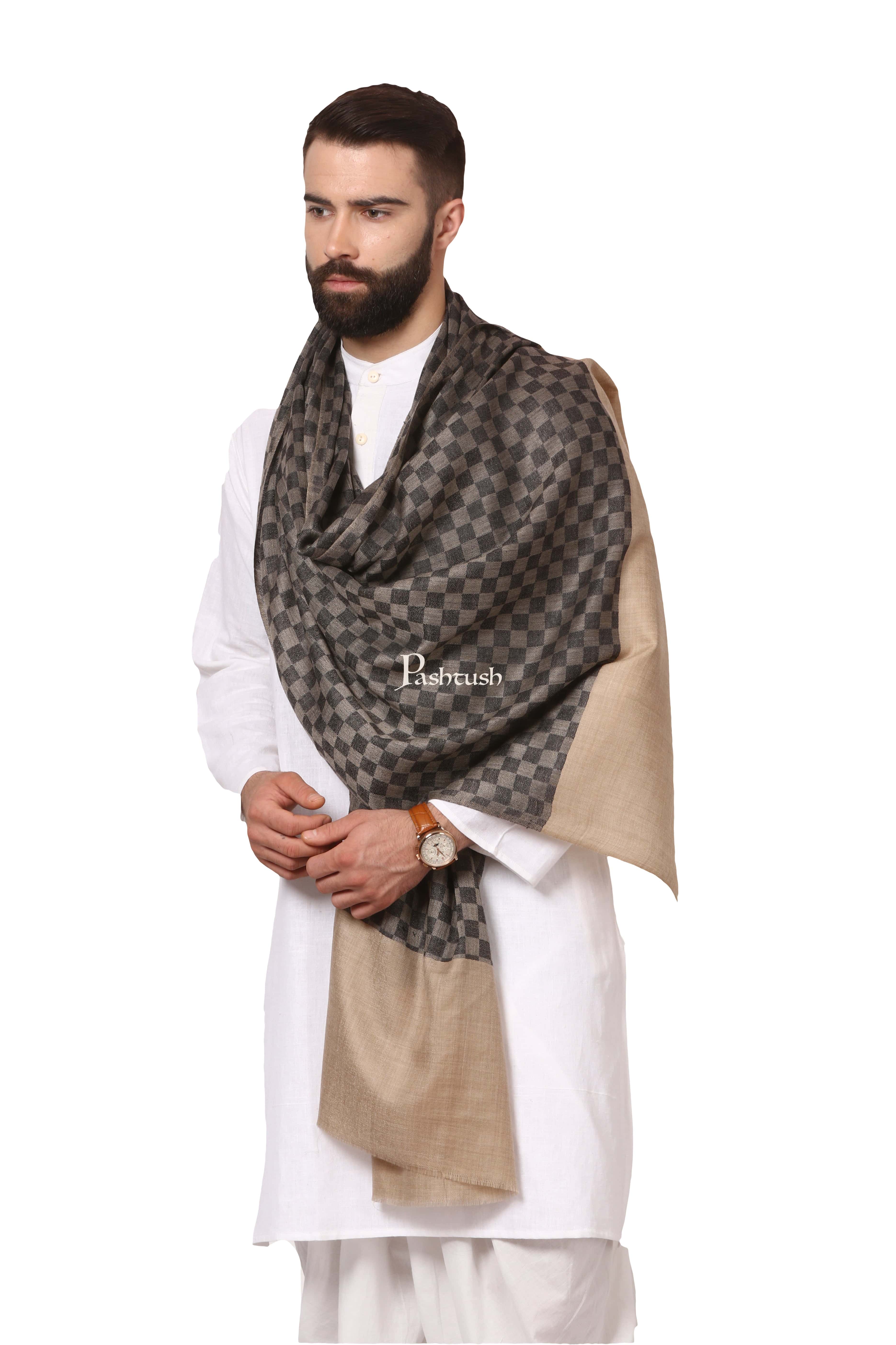 Pashtush His And Her Gift Set Of Checkered Stole And Embroidery Shawl With Premium Gift Box Packaging, Black and Beige - Image 7