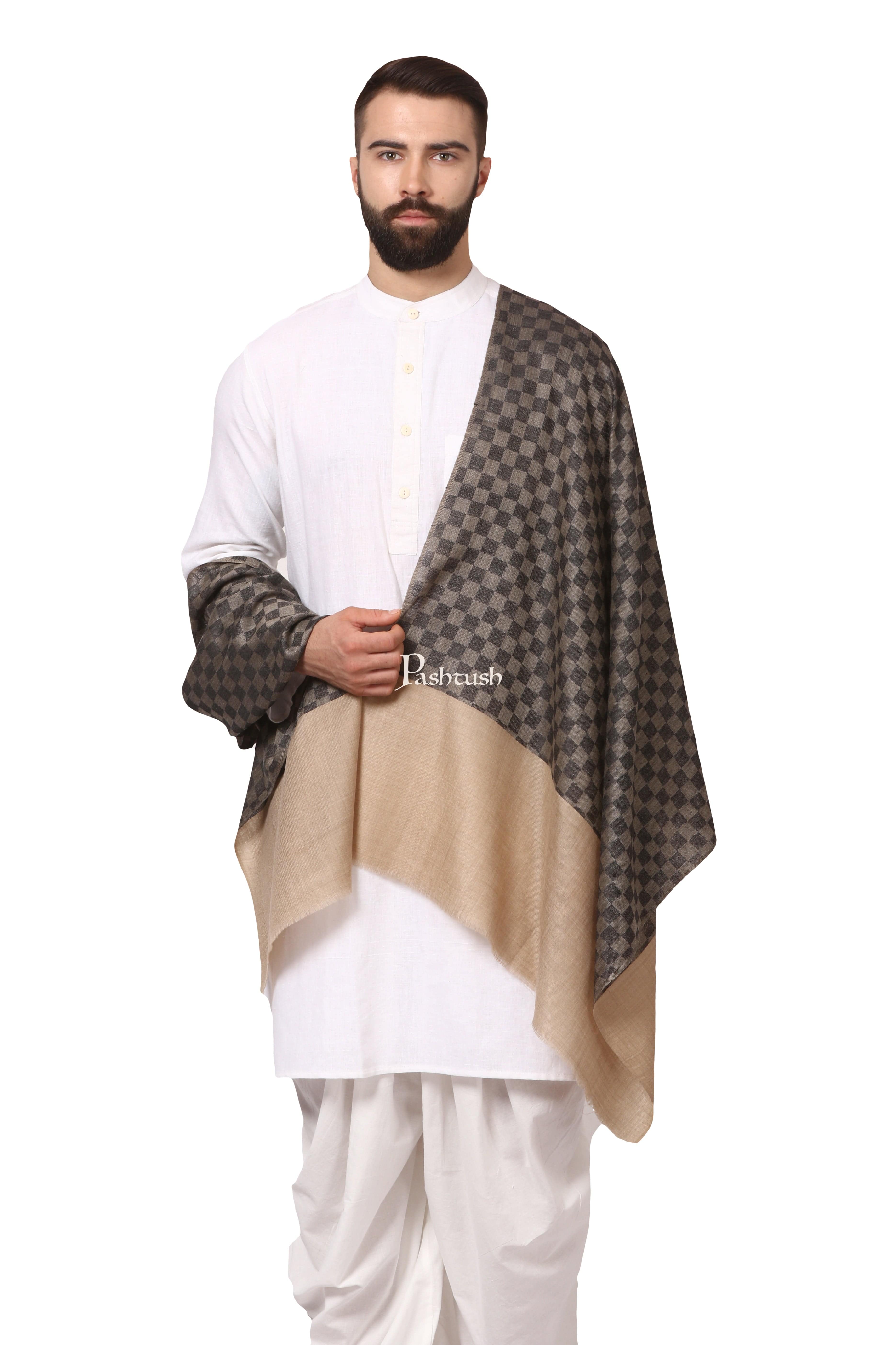 Pashtush His And Her Gift Set Of Checkered Stole And Embroidery Shawl With Premium Gift Box Packaging, Black and Beige - Image 6